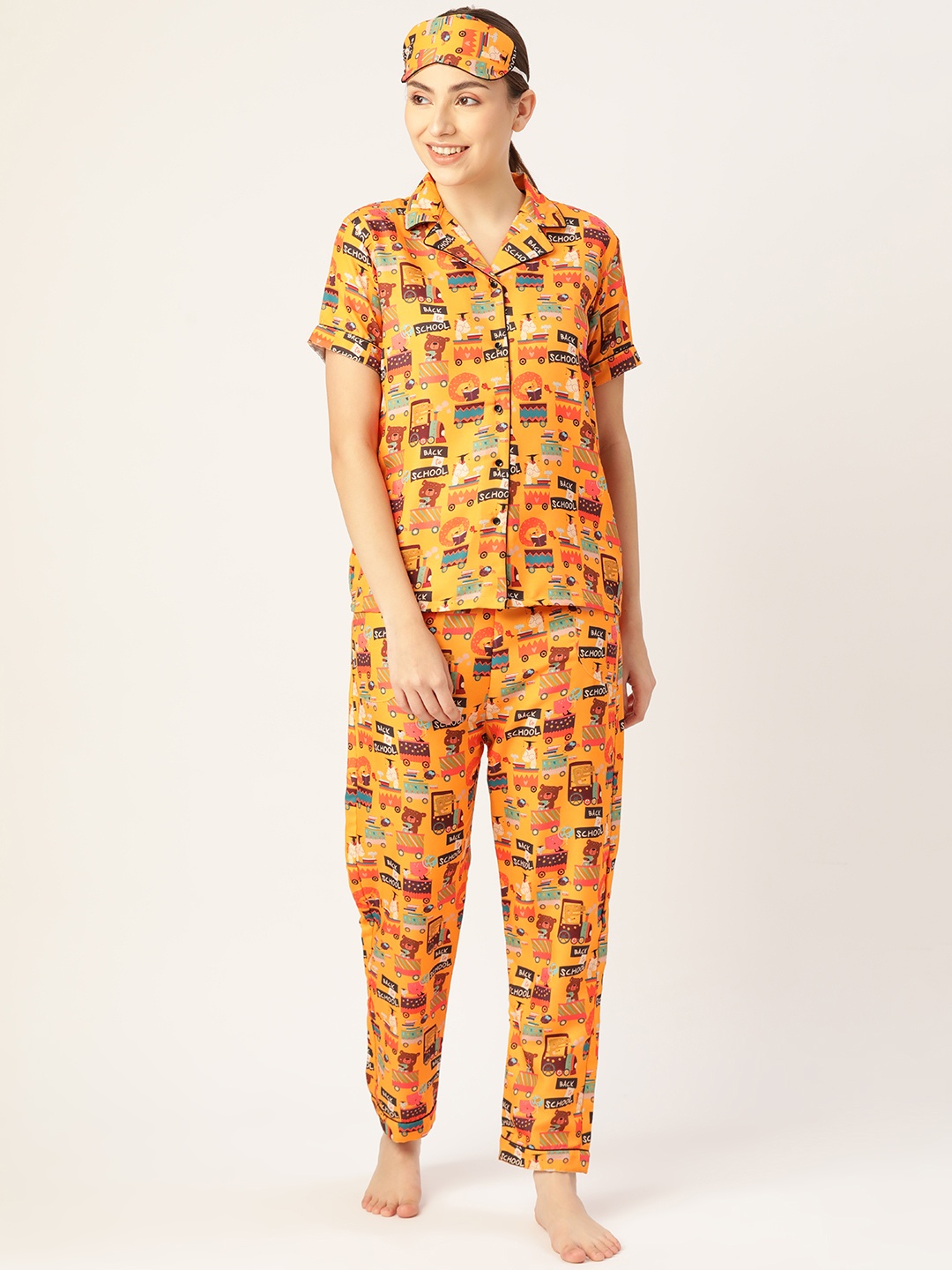 

bedgasm Women Mustard Printed Night suit