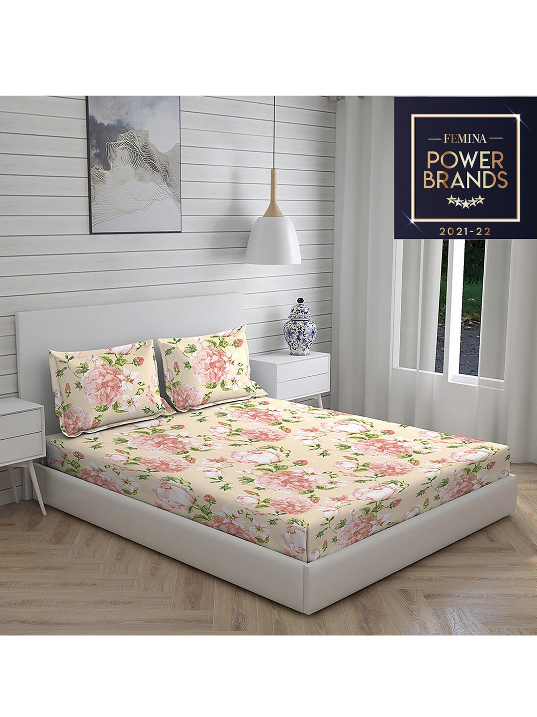 

Layers Pink & Beige 104 GSM Double Queen Cotton Bedsheet With 2 Pillow Covers