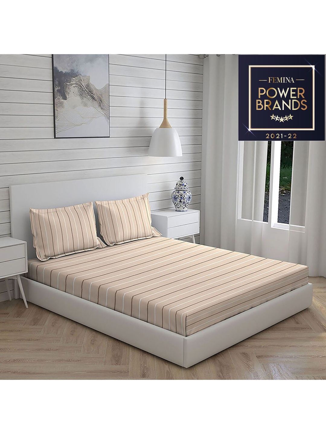 

Layers Brown Striped 104 GSM Pure Cotton Double King Bedsheet with 2 Pillow Covers