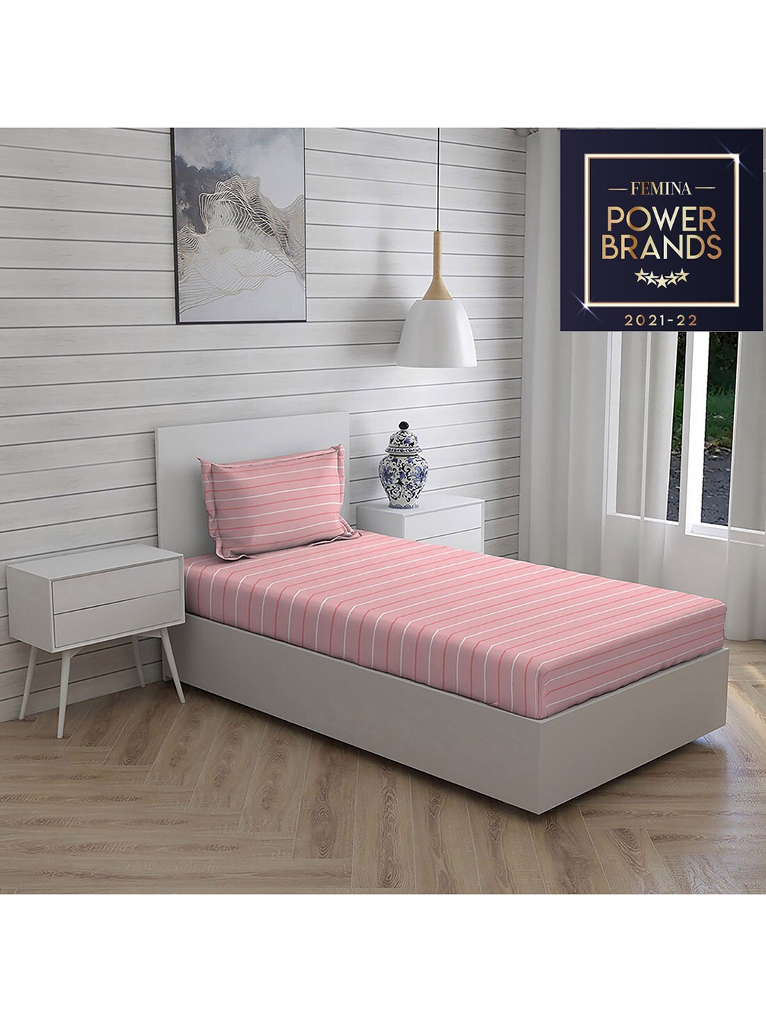 

Layers Pink & White Striped 104 GSM Pure Cotton Single Bedding Set