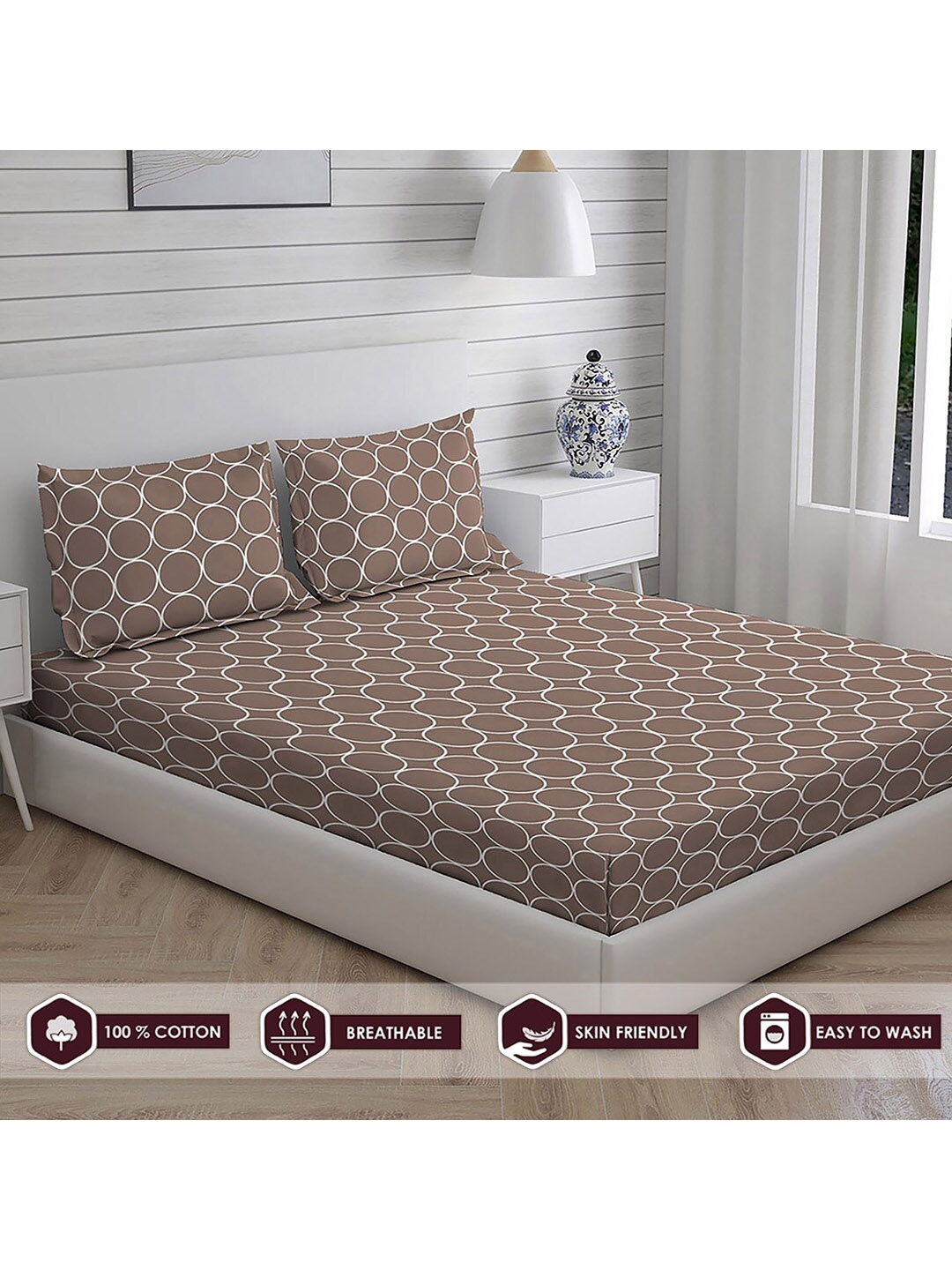 

Layers Brown Printed 104 GSM Double Queen Pure Cotton Bedsheet Set