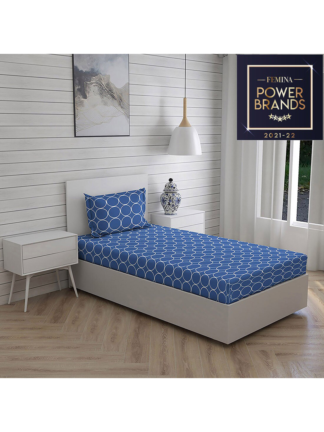 

Layers Geometric Printed Pure Cotton 104 GSM Single Bedsheet with 1 Pillow Cover, Blue