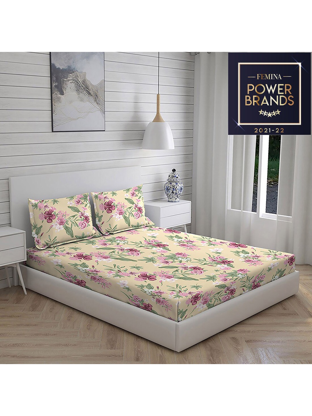 

Layers Yellow Floral Printed 104 GSM King Double Bedsheet Cotton Bedding Set