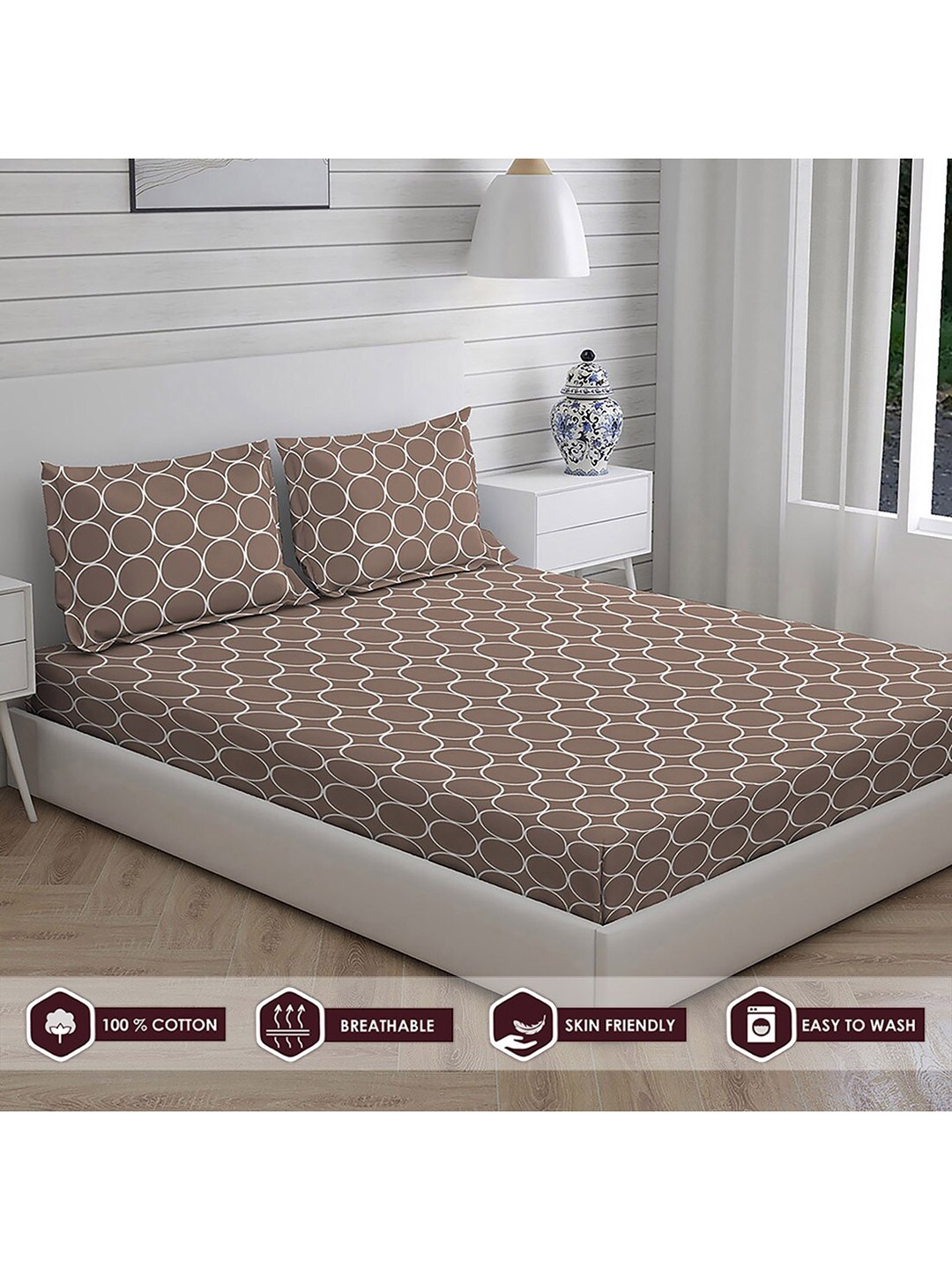 

Layers Brown Printed 104 GSM Cotton Double King Bedsheet With 2 Pillow Cover