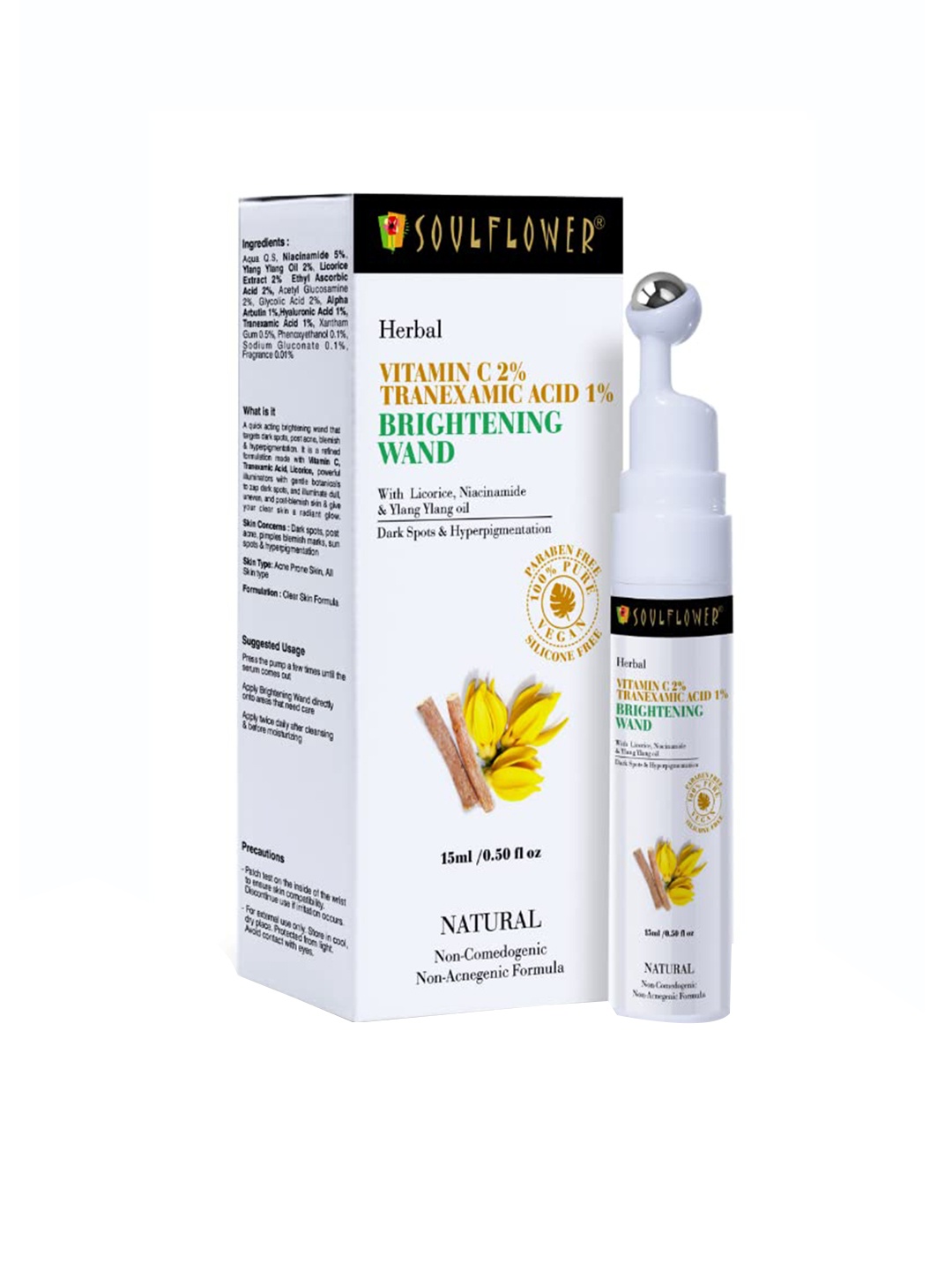 

Soulflower Brightening Wand Serum with Niacinamide For Dark Spots & Pigmentation-15 ml, White