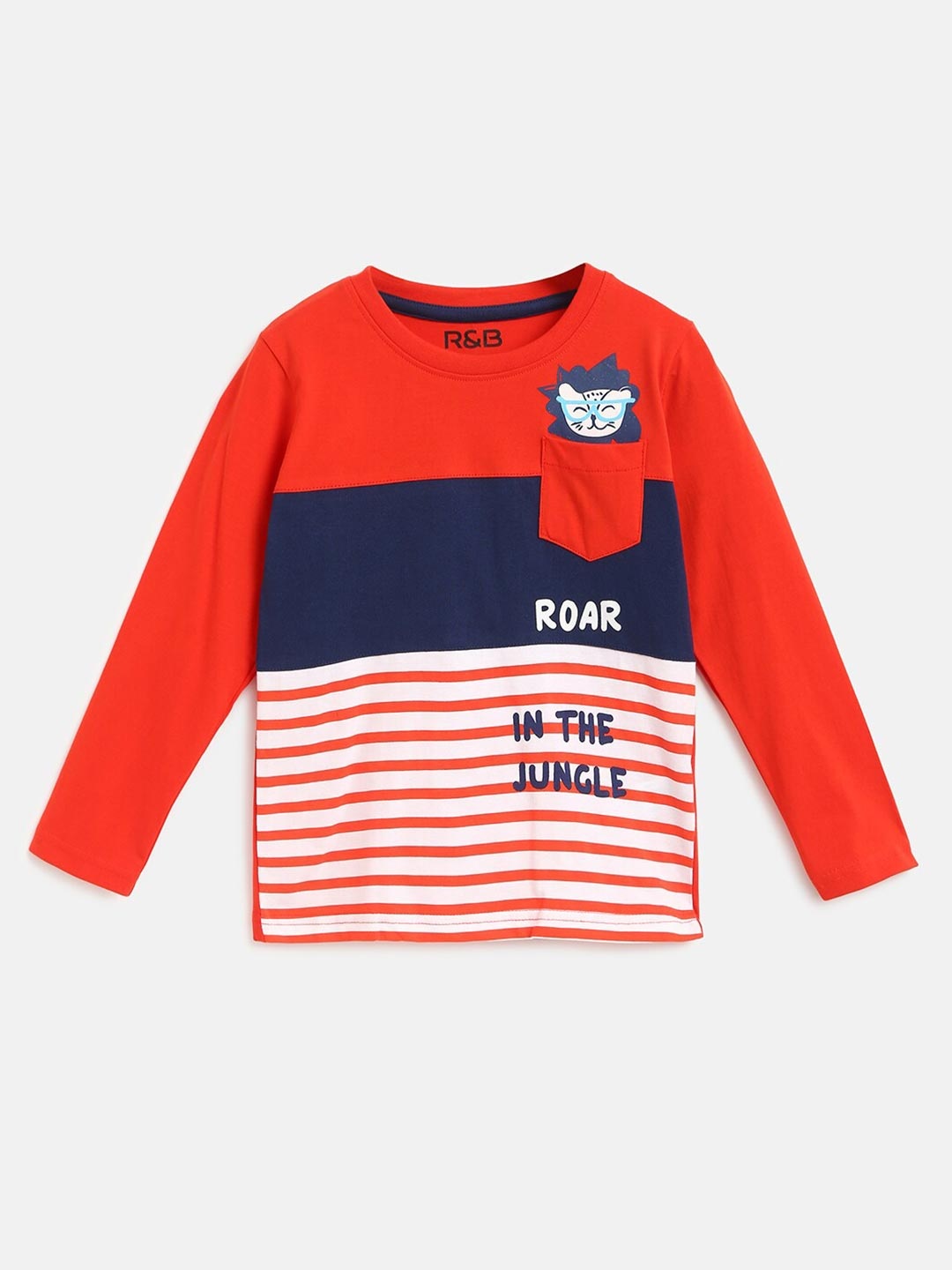 

R&B Boys Peach-Coloured Typography Striped Applique T-shirt