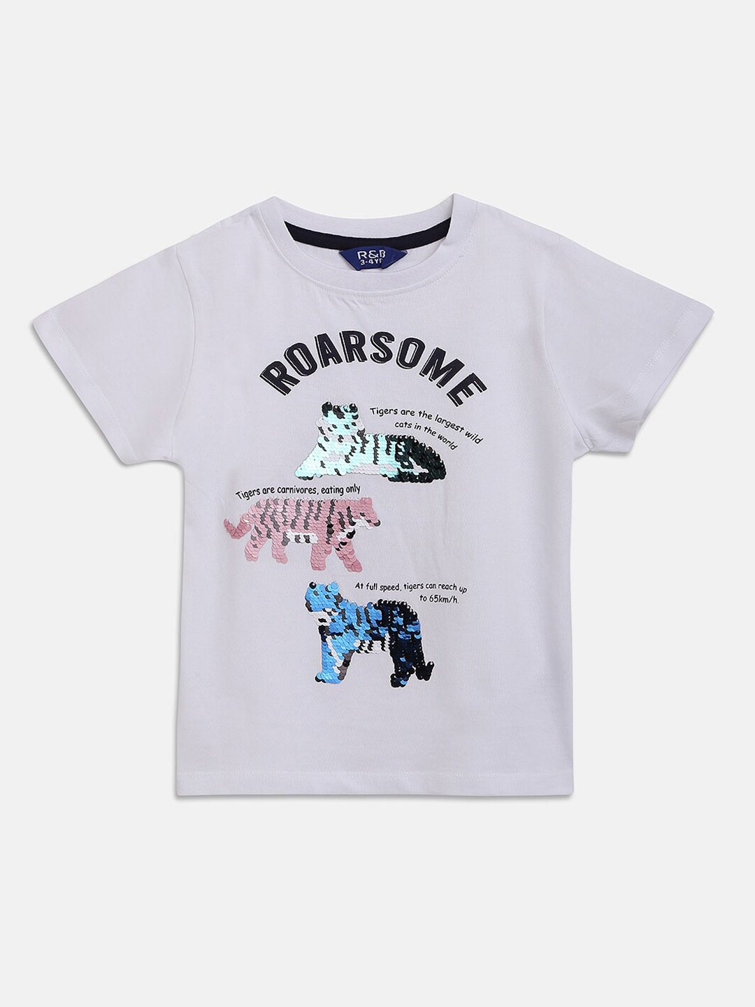 

R&B Boys White Printed Monochrome Applique T-shirt