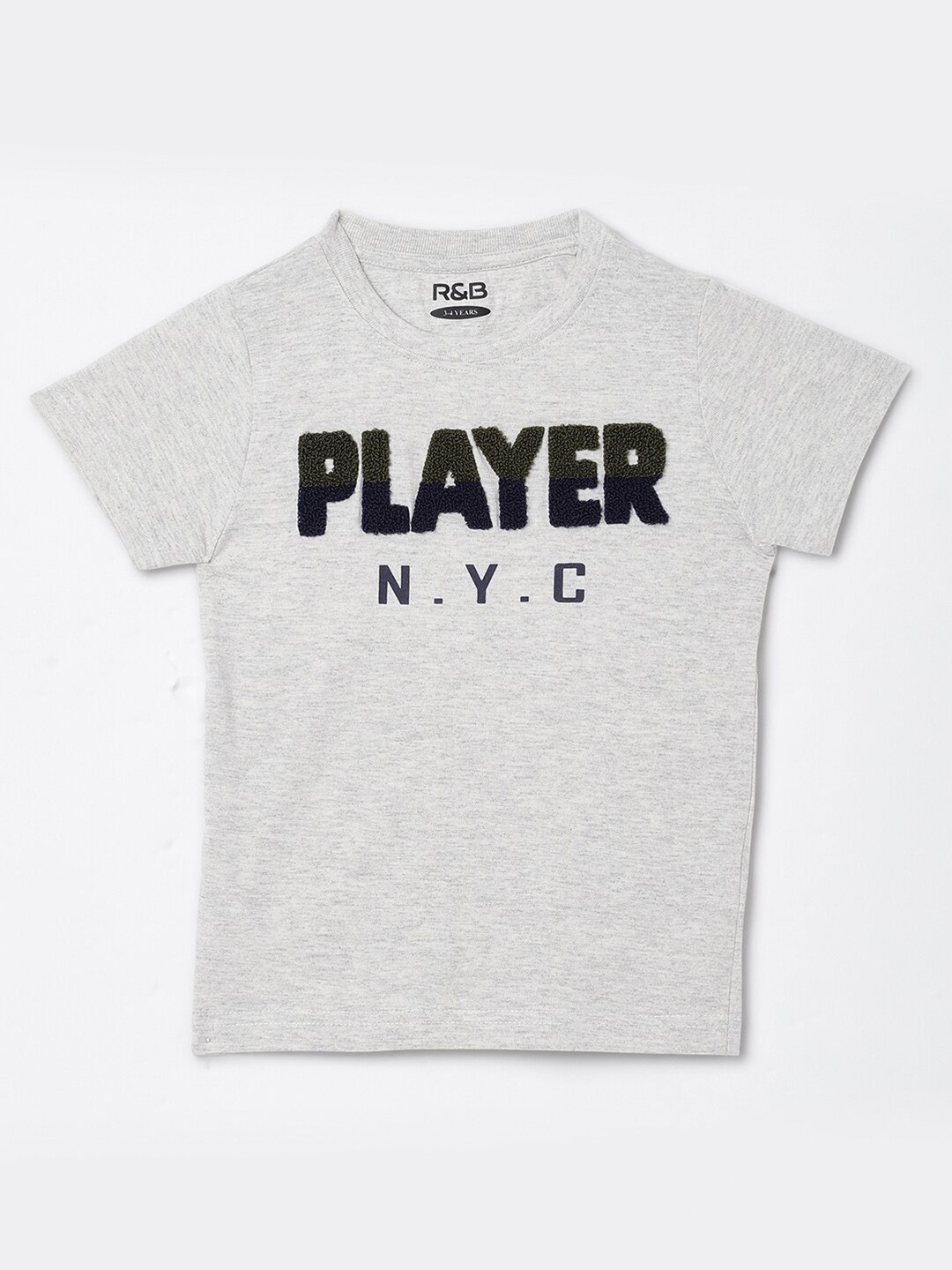 

R&B Boys Grey Typography Printed Applique T-shirt