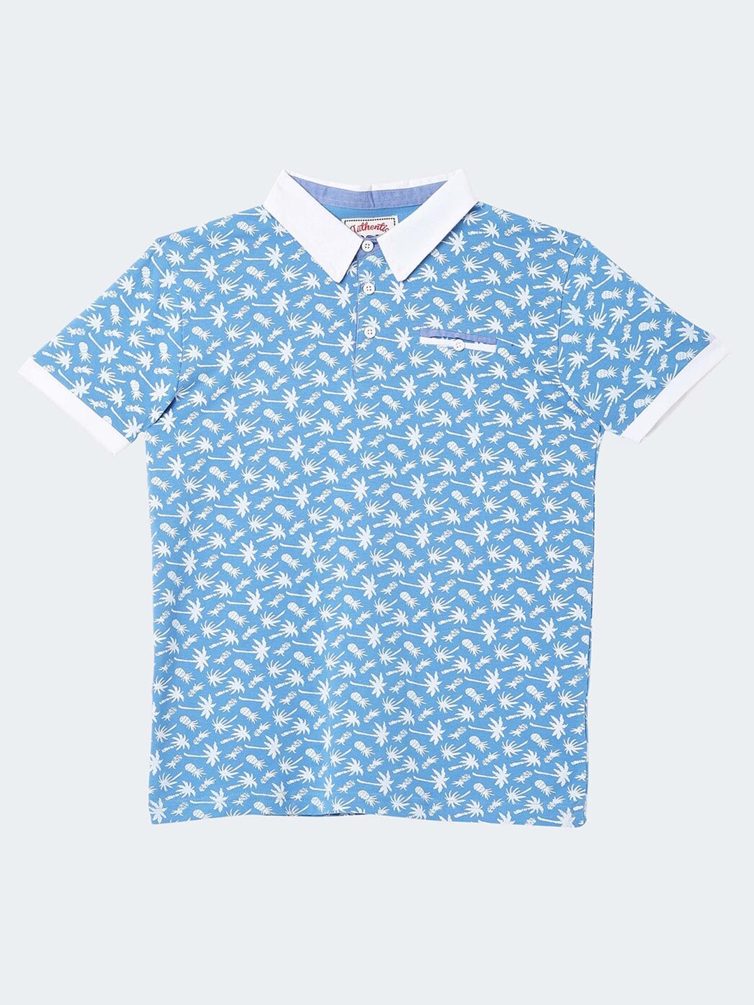 

R&B Boys Blue Floral Printed Polo Collar Tropical T-shirt