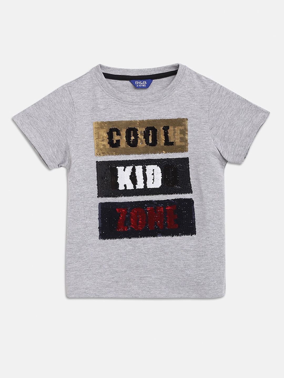 

R&B Boys Grey Typography Printed Applique T-shirt