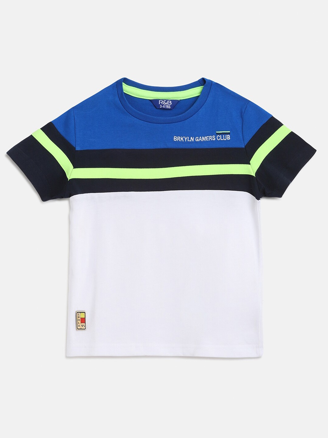 

R&B Boys White Colourblocked Applique T-shirt