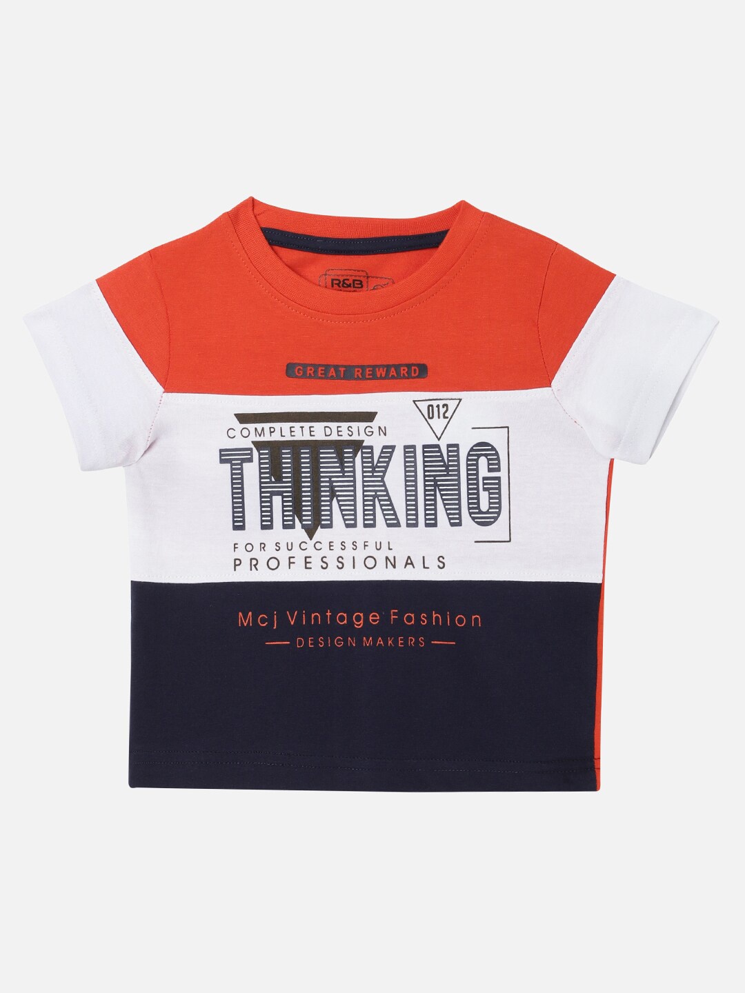 

R&B Boys Multicoloured Typography Colourblocked Applique T-shirt, Multi