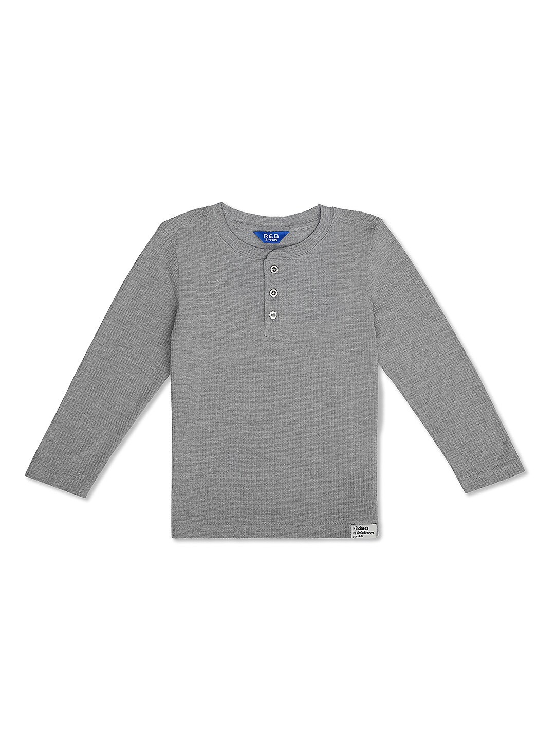 

R&B Boys Grey Henley Neck Extended Sleeves Applique T-shirt