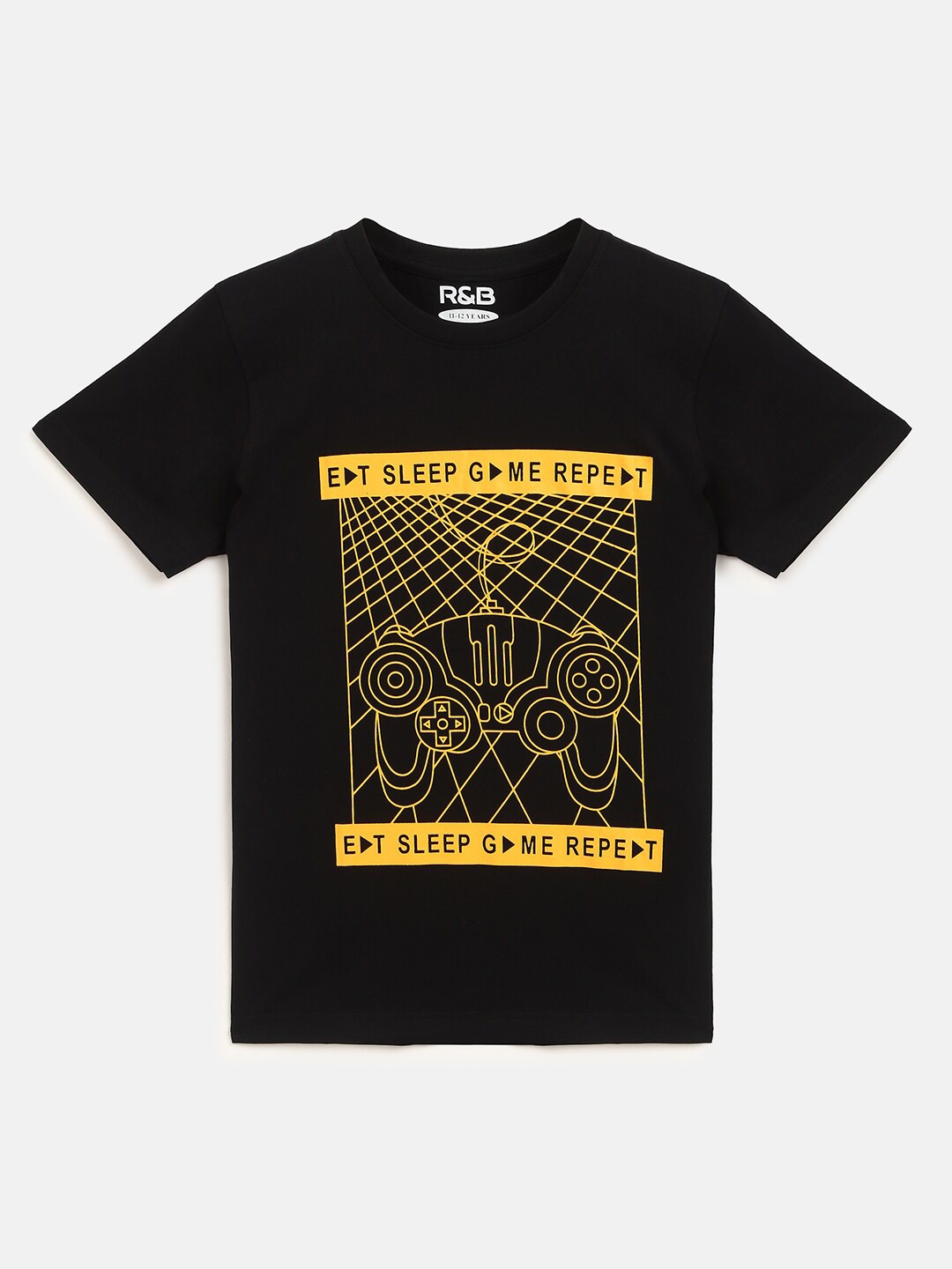 

R&B Boys Black Printed Applique T-shirt