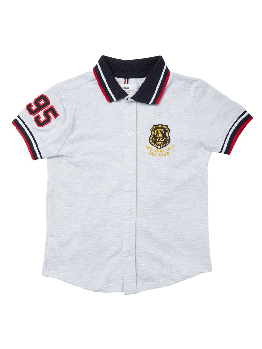 

R&B Boys Grey Polo Collar Applique T-shirt