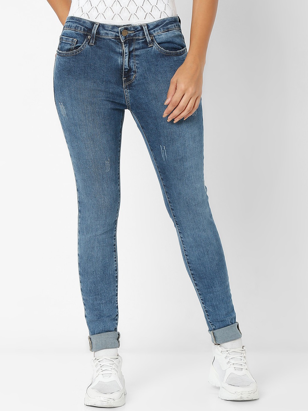 

SPYKAR Women Blue Slim Fit Low Distress Jeans