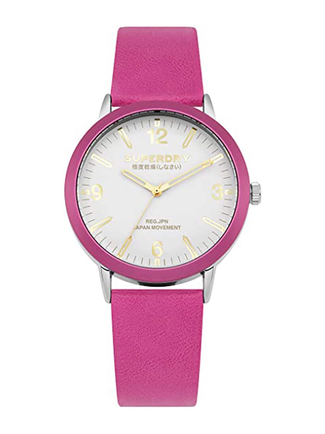 

Superdry Women White Brass Embellished Dial & Pink Leather Straps Analogue Watch SYL259P