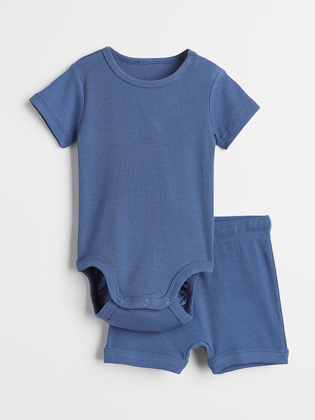 

H&M Infant Girls Blue Solid Cotton Bodysuit Set
