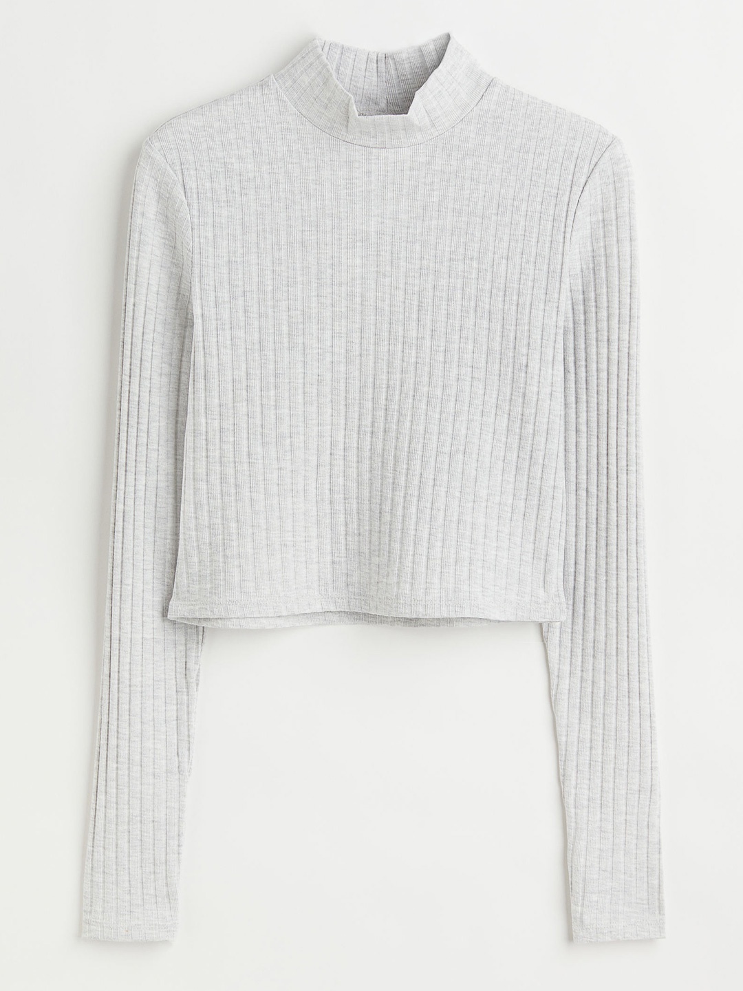 

H&M Women Grey Melange Cropped Turtleneck Top
