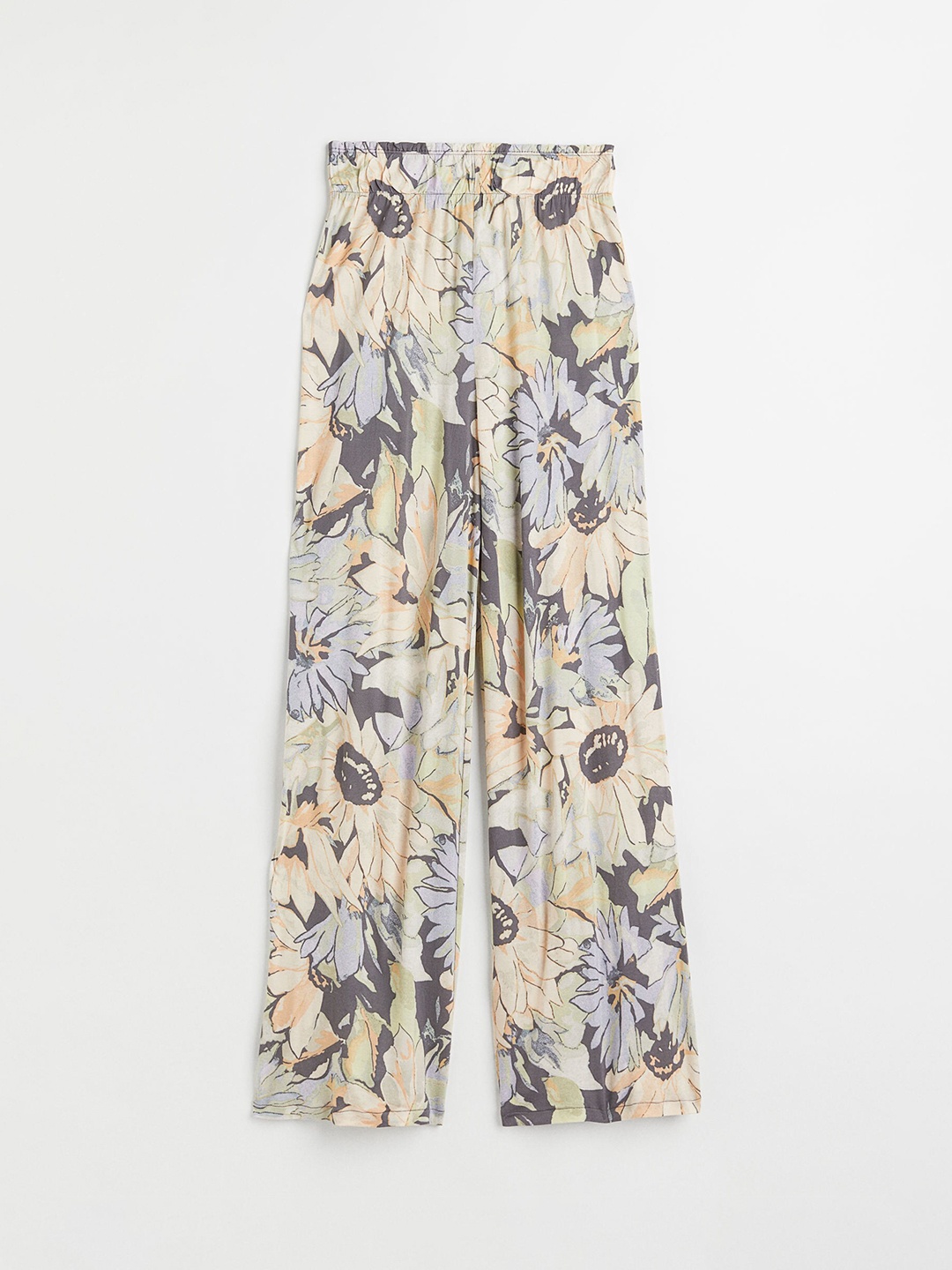 

H&M Women Yellow & Green Floral Loose Wide Jersey Trousers