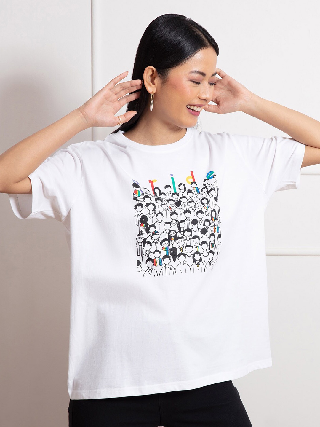 

20Dresses Women White Typography Printed Oversized T-shirt
