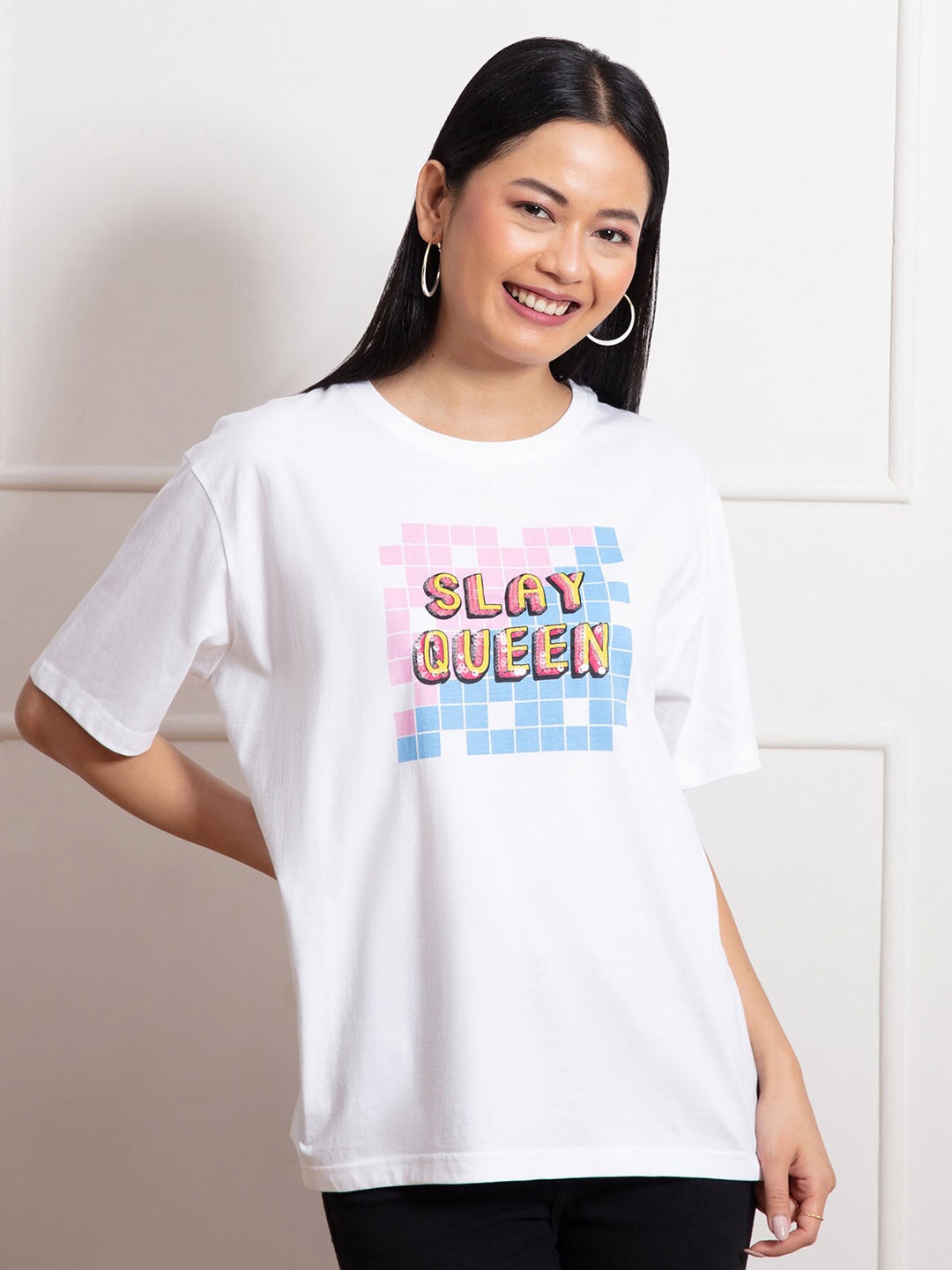 

20Dresses Women White Typography Printed Oversized T-shirt