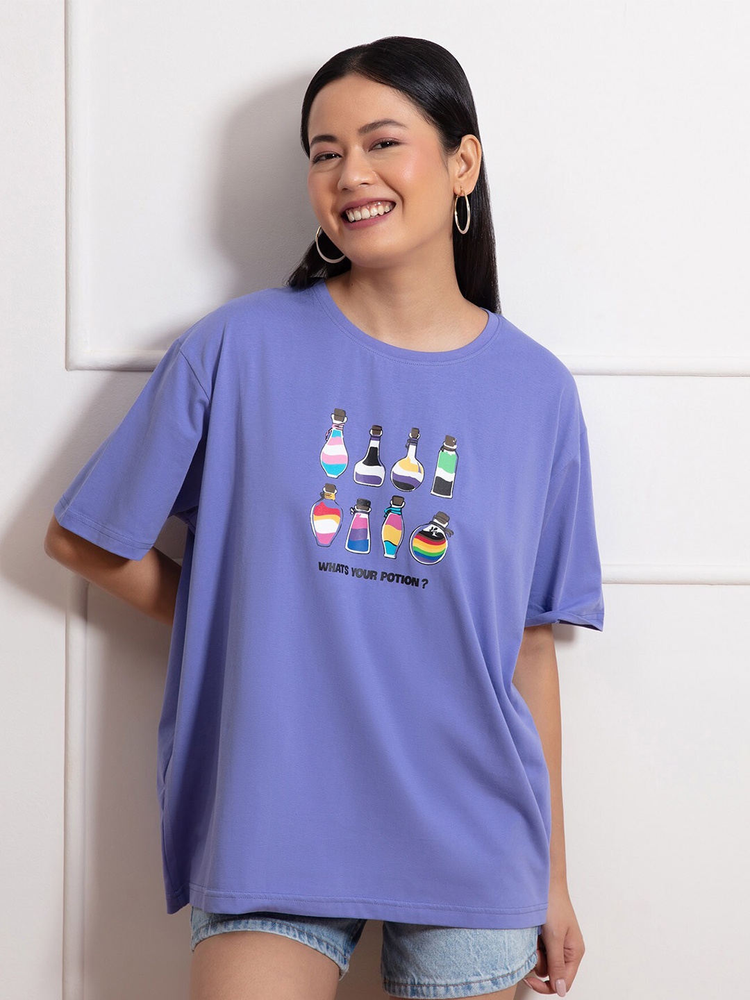 

20Dresses Women Purple Printed Oversized T-shirt