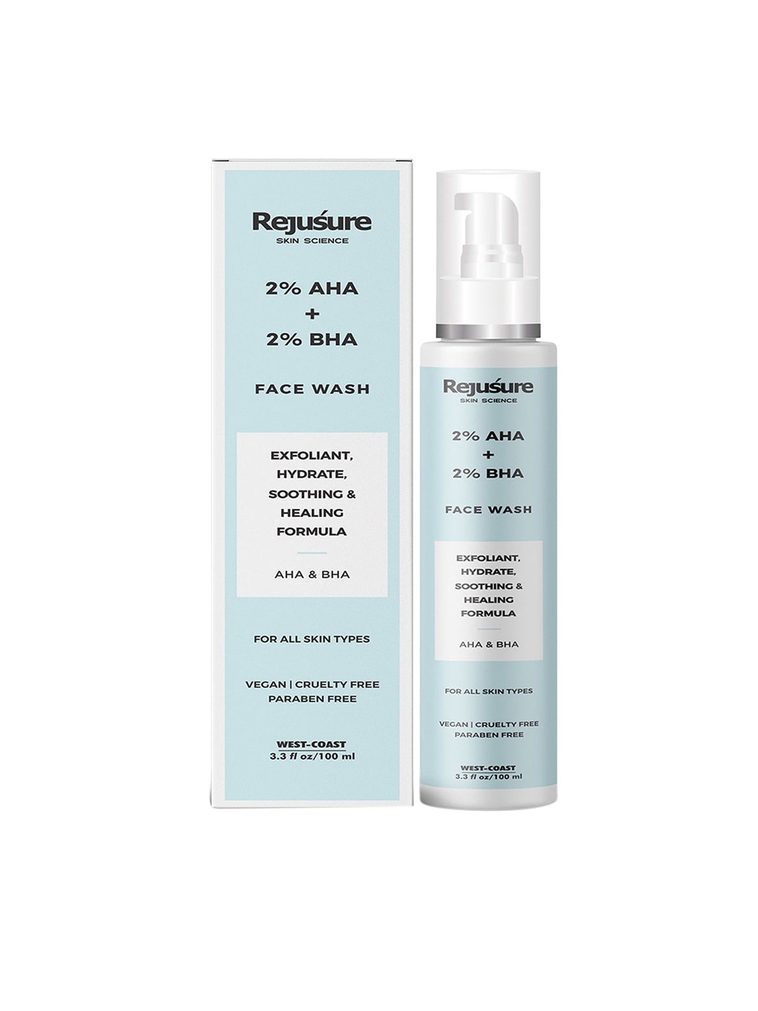 

REJUSURE 2% AHA + 2% BHA Face Wash with Soothing & Healing Formula - 100 ml, Blue