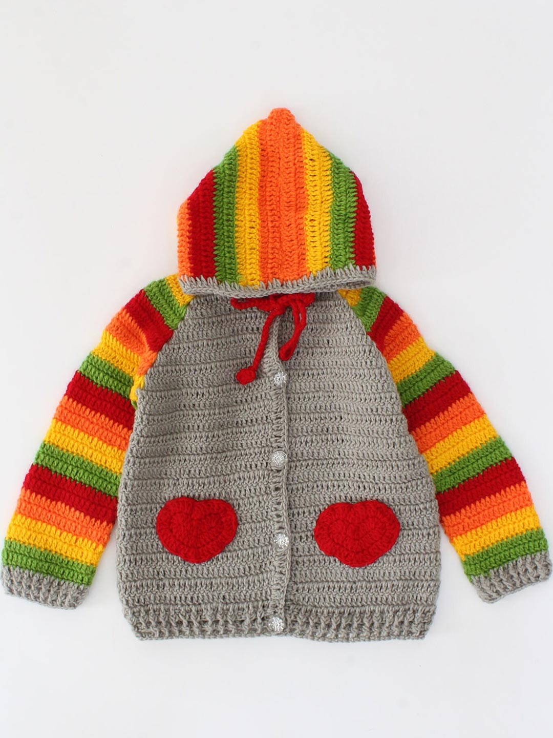 

Woonie Unisex Kids Grey & Red Striped