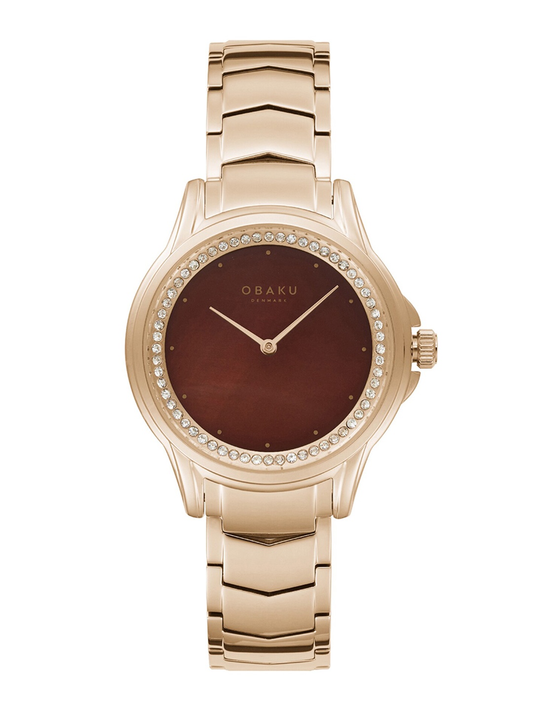 

Obaku Women Brown Brass Embellished Dial & Rose Gold Toned Stainless Steel Bracelet Style Straps Analogue Watch