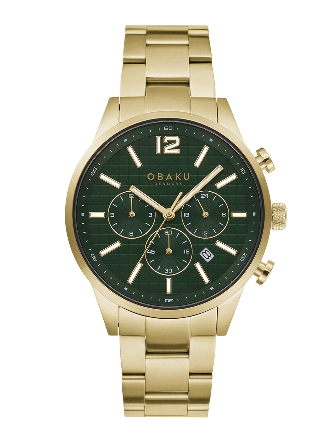 

Obaku Men Embellished Dial Stainless Steel Bracelet Style Straps Analogue Watch, Green