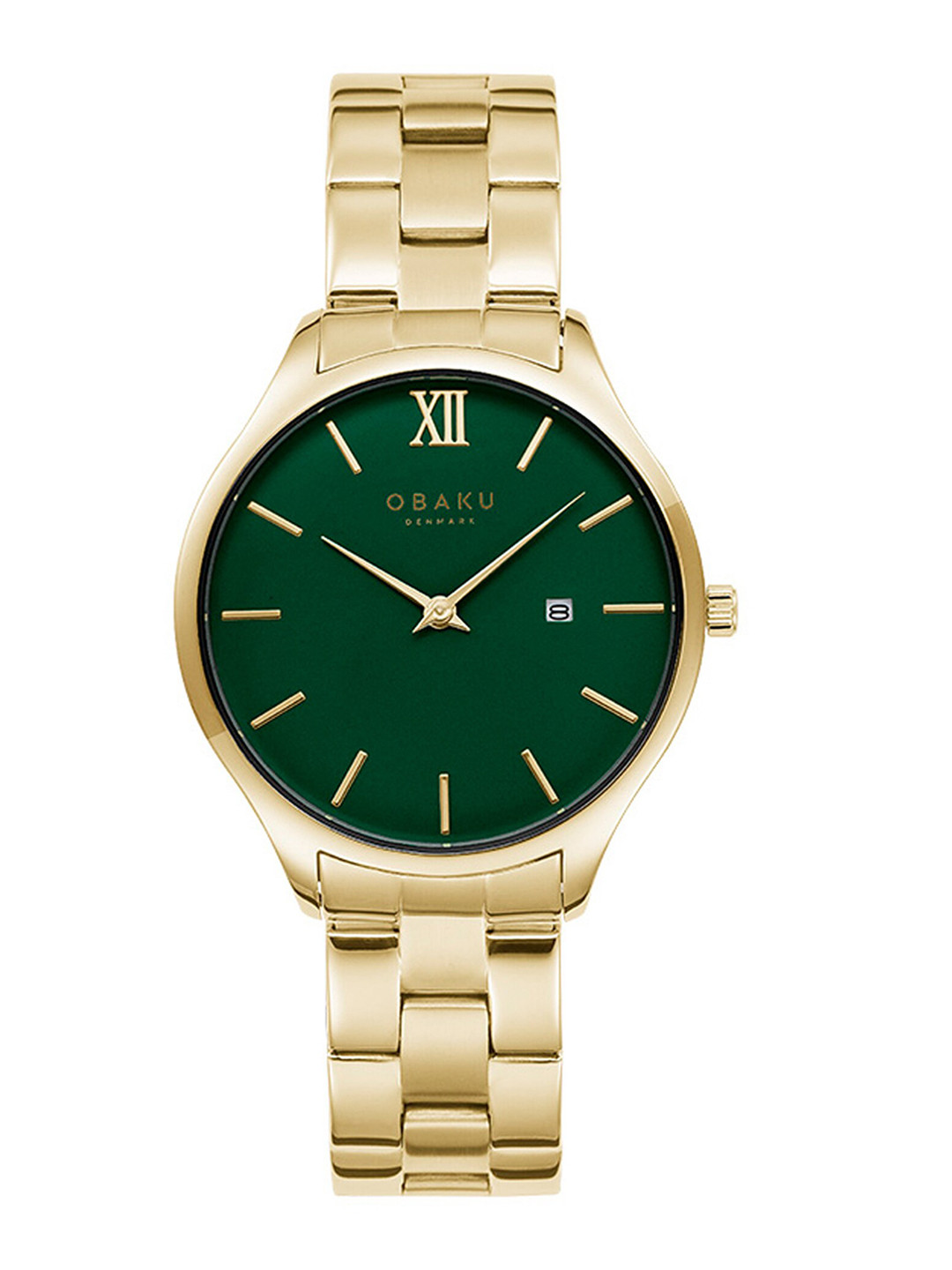 

Obaku Women Green Brass Embellished Dial & Gold Toned Stainless Steel Bracelet Style Straps Analogue Watch