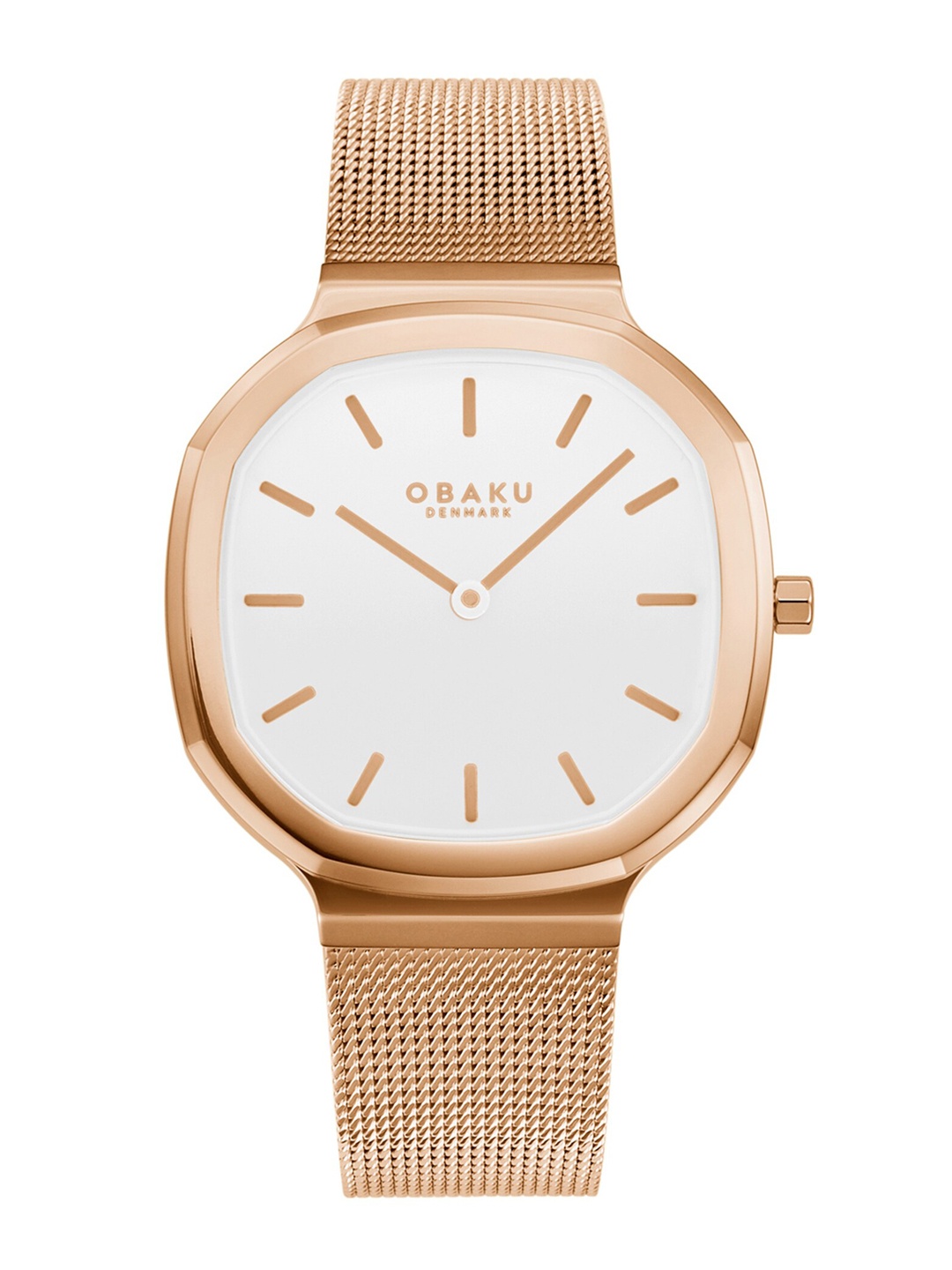 

Obaku Women White Brass Embellished Dial & Rose Gold Toned Stainless Steel Bracelet Style Straps Analogue Watch