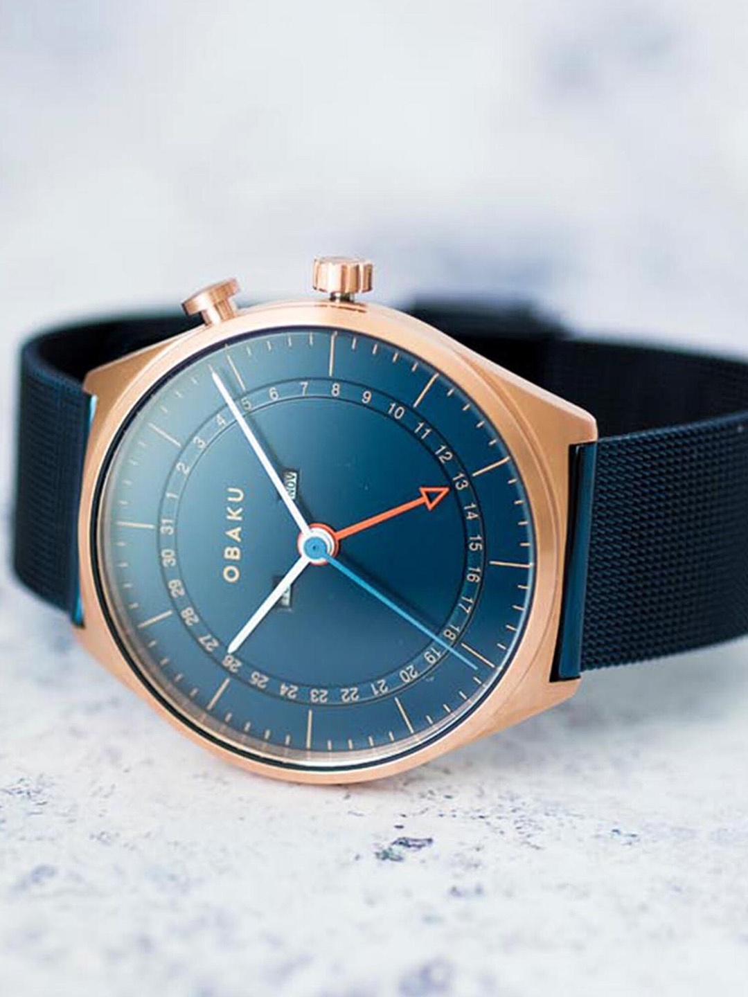

Obaku Men Blue Brass Embellished Dial & Blue Stainless Steel Bracelet Style Straps Analogue and Digital Watch