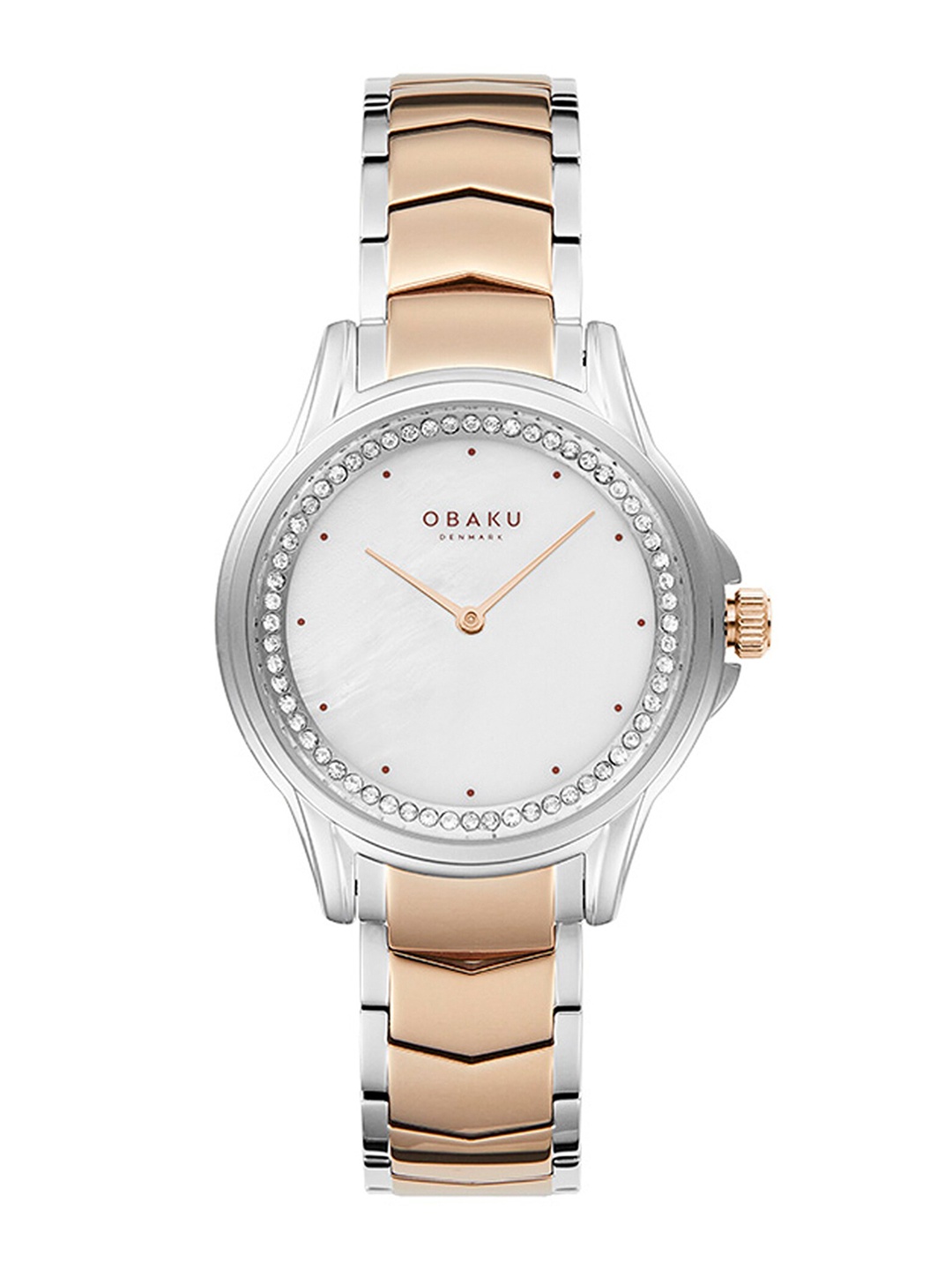 

Obaku Women White Brass Embellished Dial & Multicoloured Stainless Steel Bracelet Style Straps Analogue Watch