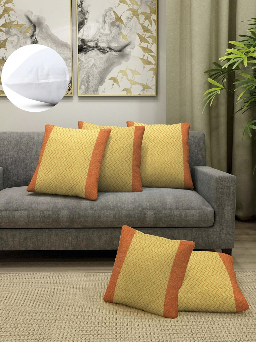 

Arrabi Orange & Yellow Set of 5 Geometric Square Cushion Covers