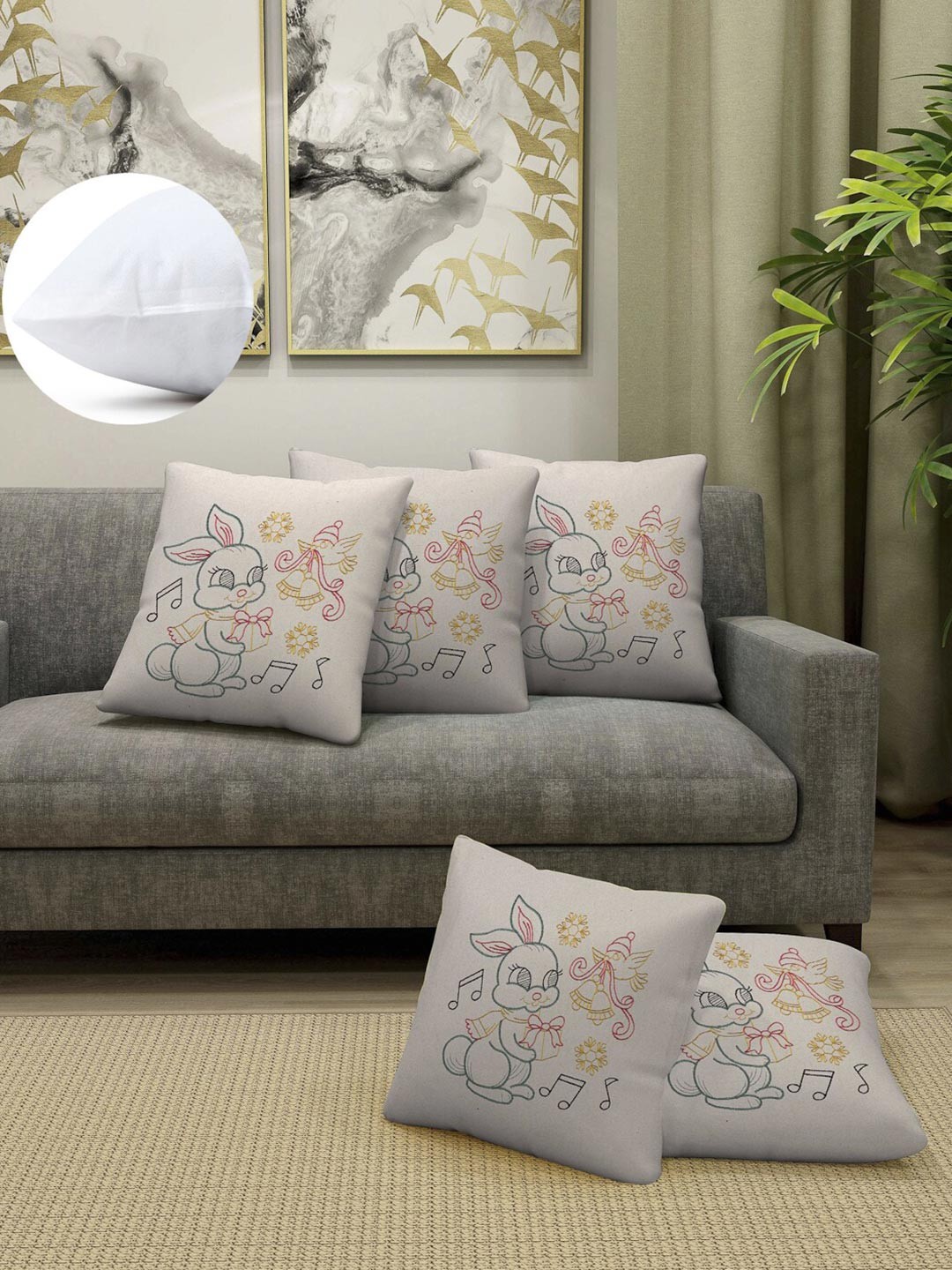 

Arrabi Beige & White Set of 5 Cartoon Characters Square Cushion Covers