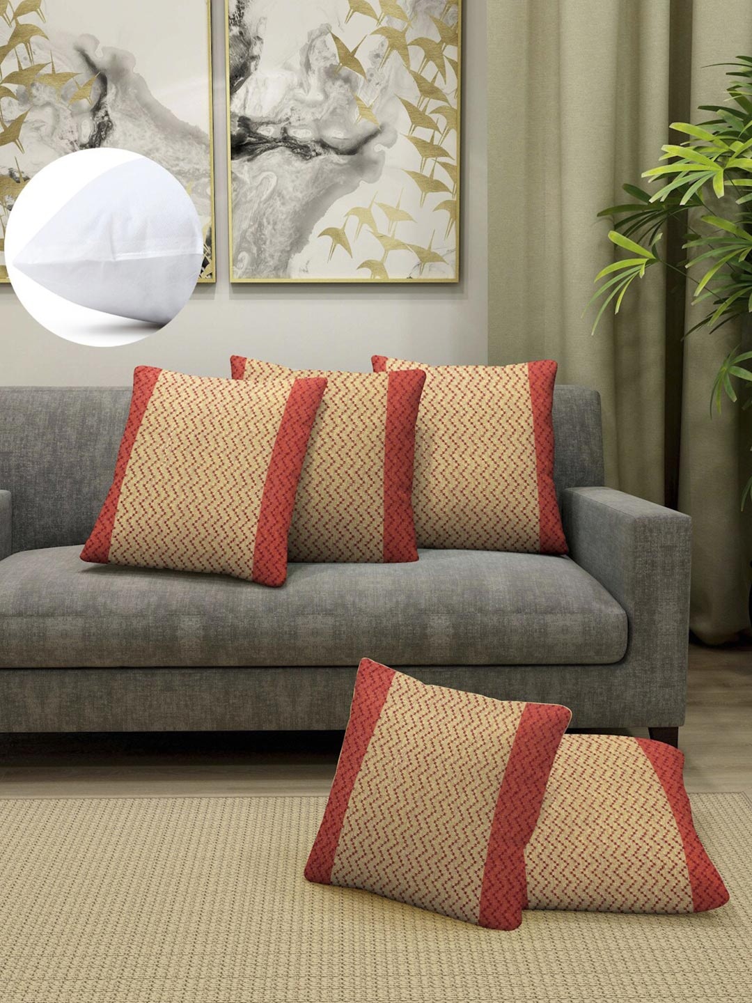 

Arrabi Red & White Set of 5 Geometric Square Cushion Covers