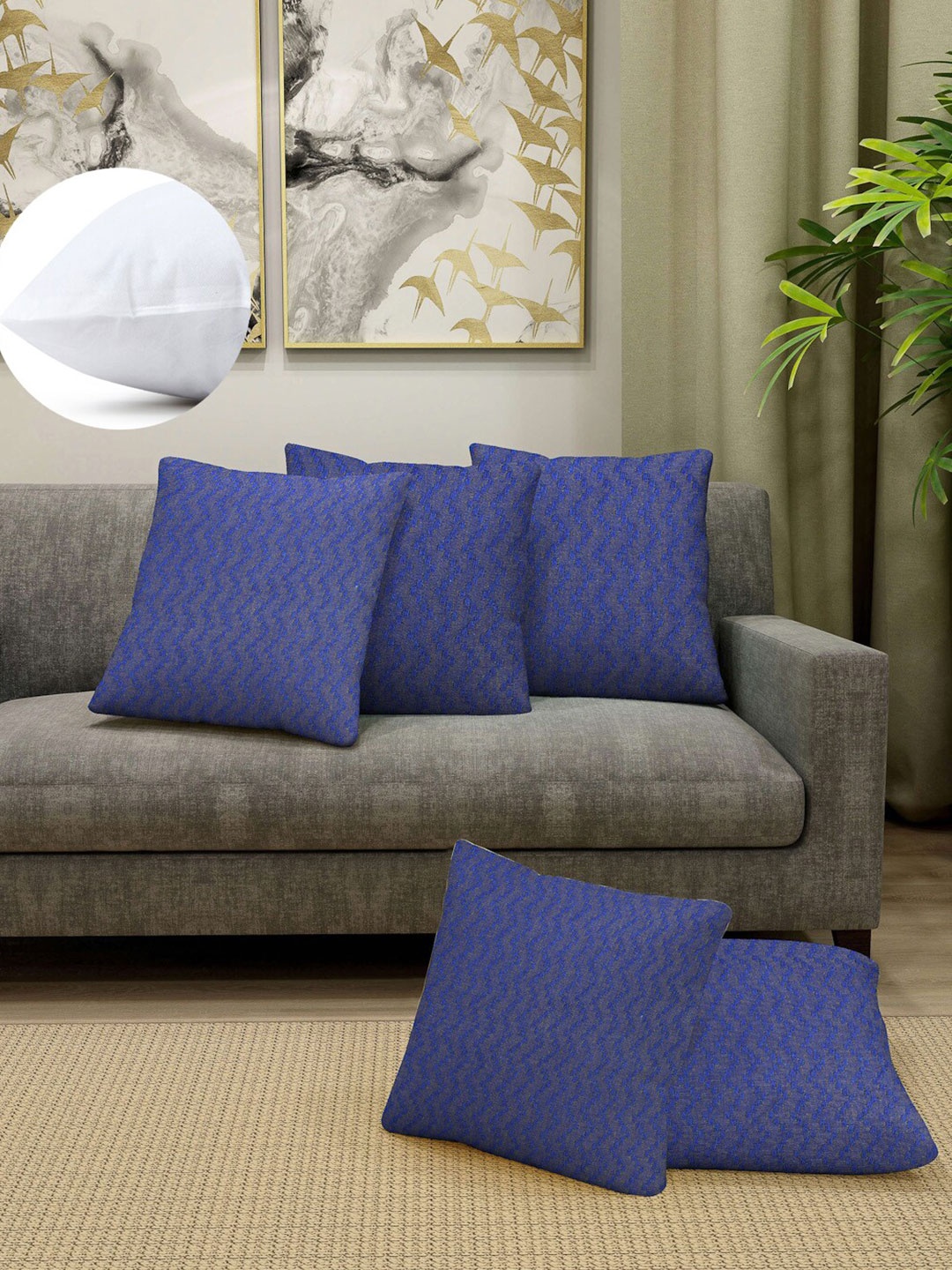 

Arrabi Blue Set of 5 Geometric Square Cushion Covers