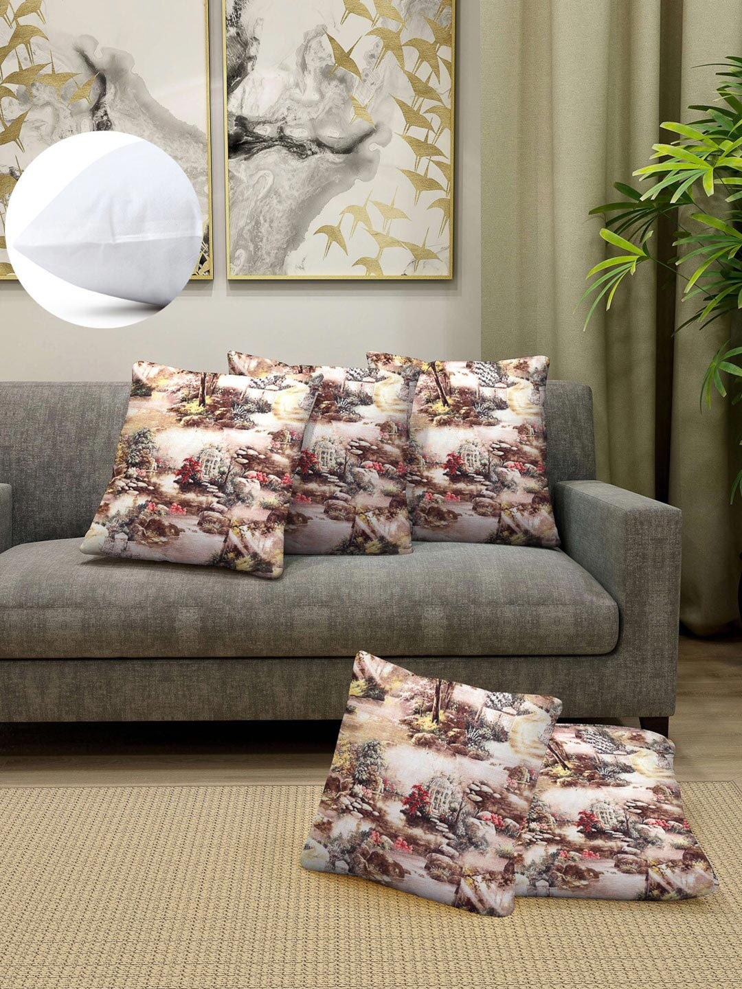 

Arrabi White Set of 5 Floral Square Cushion Covers