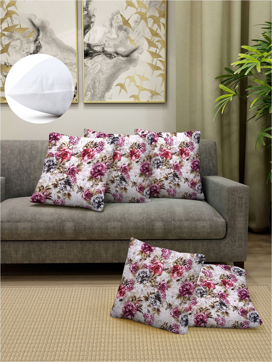 

Arrabi Pink & Blue Set of 5 Floral Square Cushion Covers