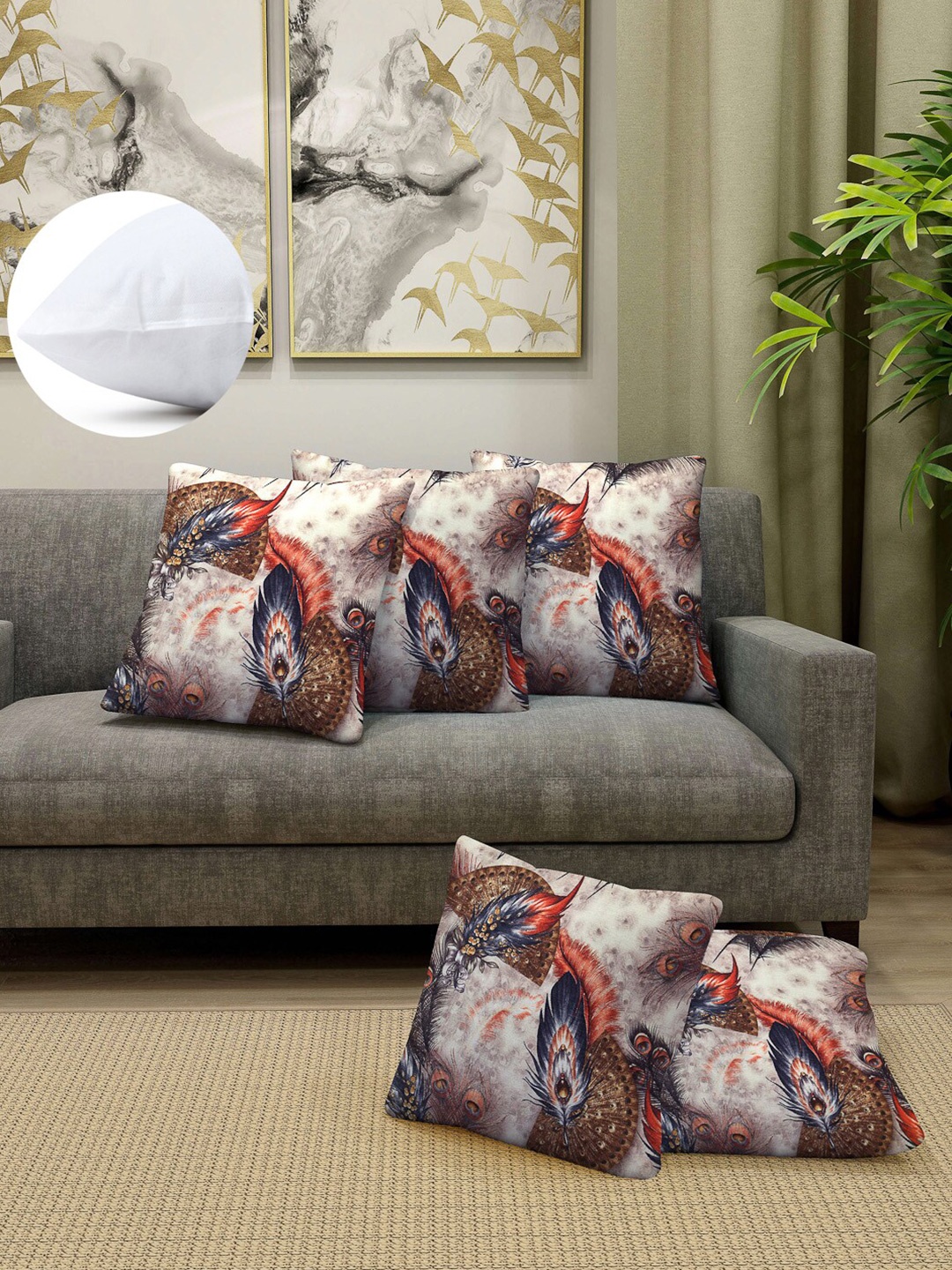 

Arrabi Multicoloured & Grey Set of 5 Floral Square Cushion Covers, Multi