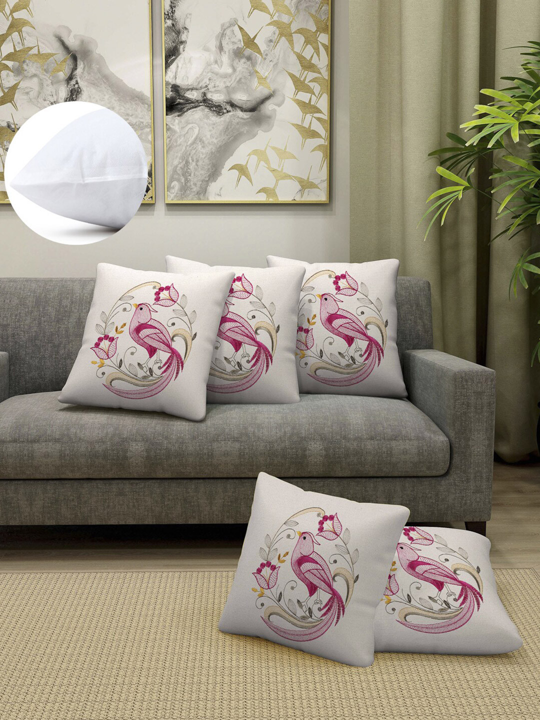 

Arrabi Pink & Cream-Coloured Set of 5 Cartoon Characters Square Cushion Covers