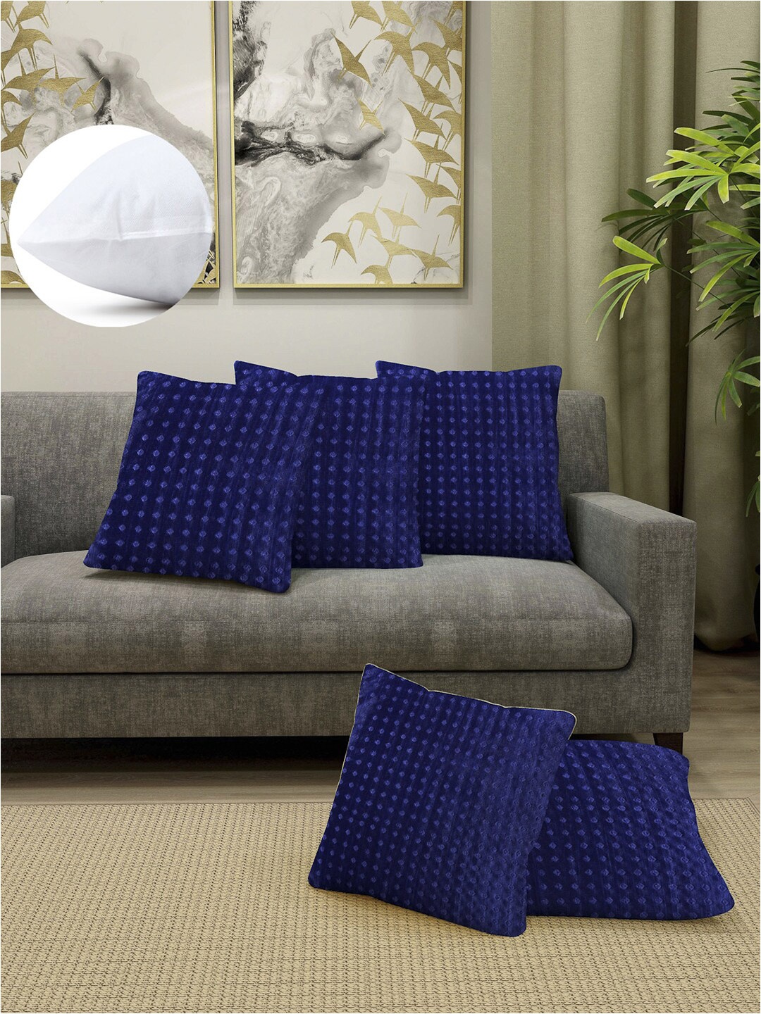 

Arrabi Blue & White Set of 5 Geometric Square Cushion Covers