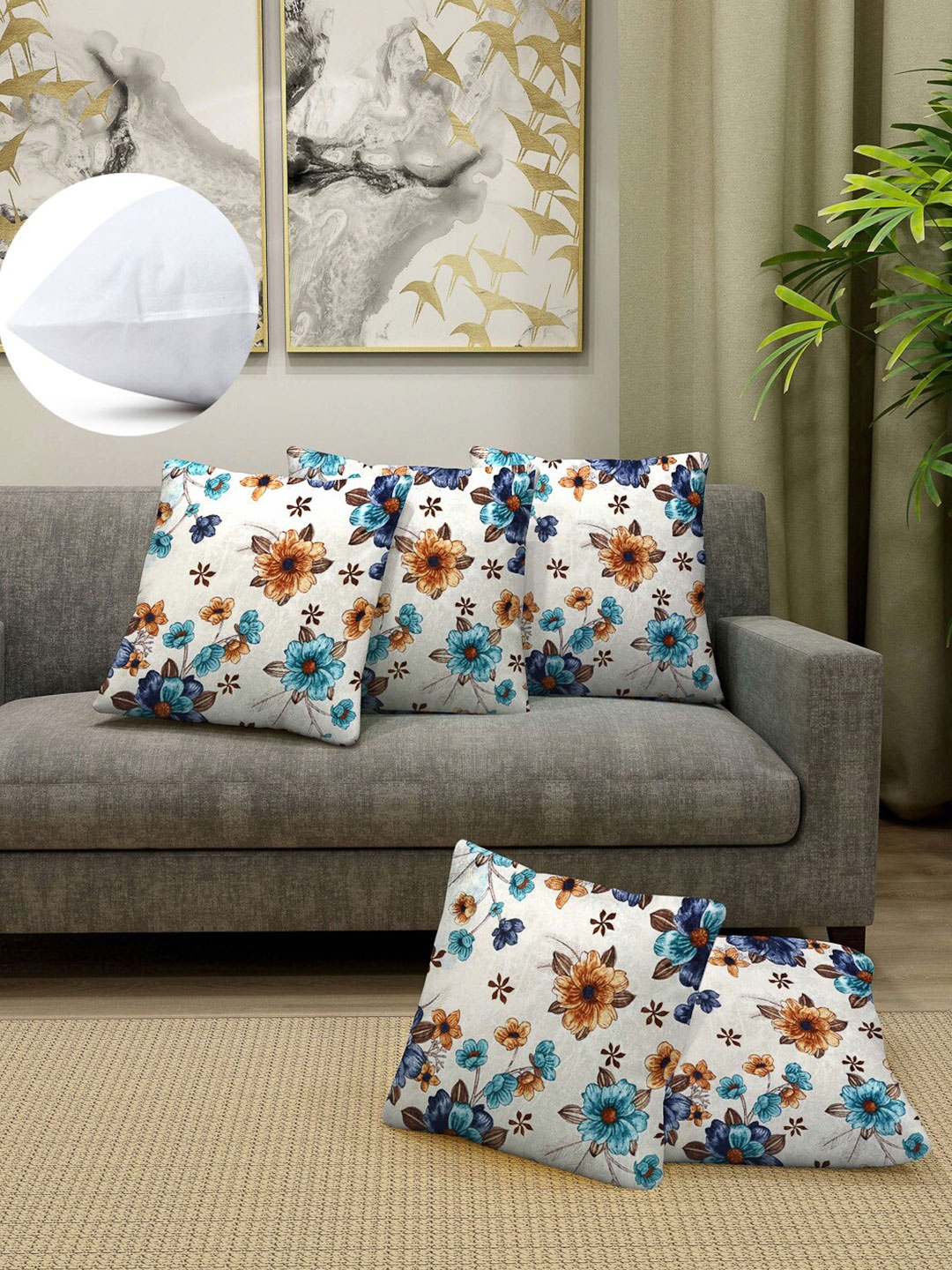 

Arrabi Blue & Brown Set of 5 Floral Rectangle Cushion Covers