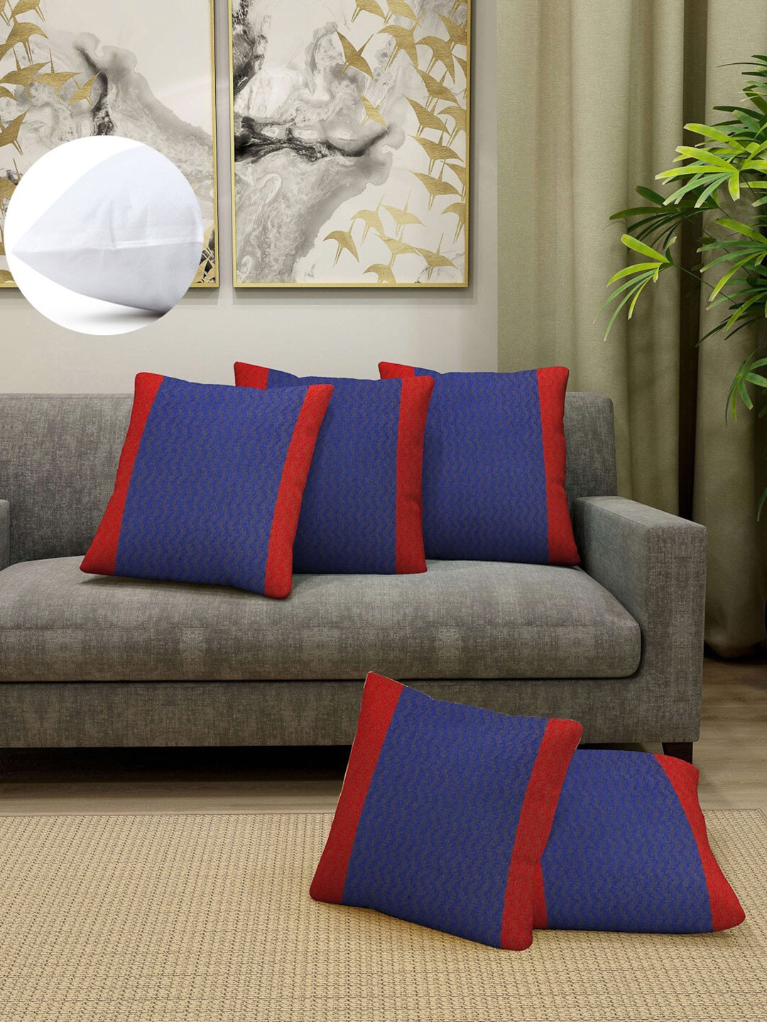 

Arrabi Orange & Blue Set of 5 Geometric Square Cushion Covers