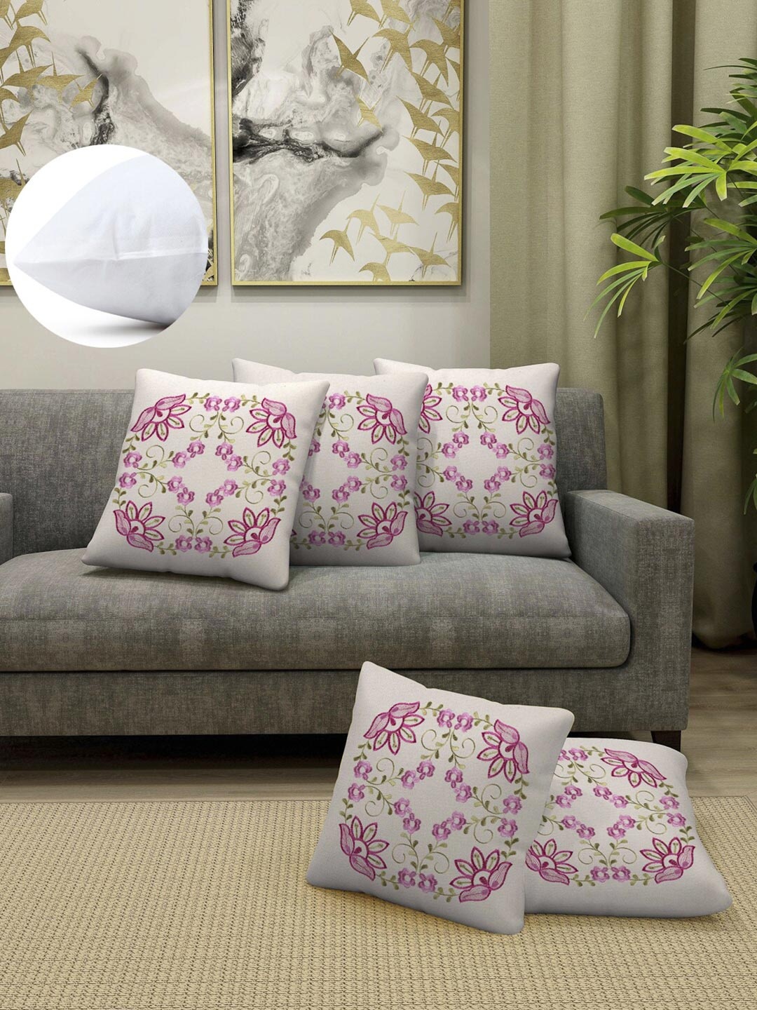

Arrabi Pink & Green Set of 5 Floral Rectangle Cushion Covers
