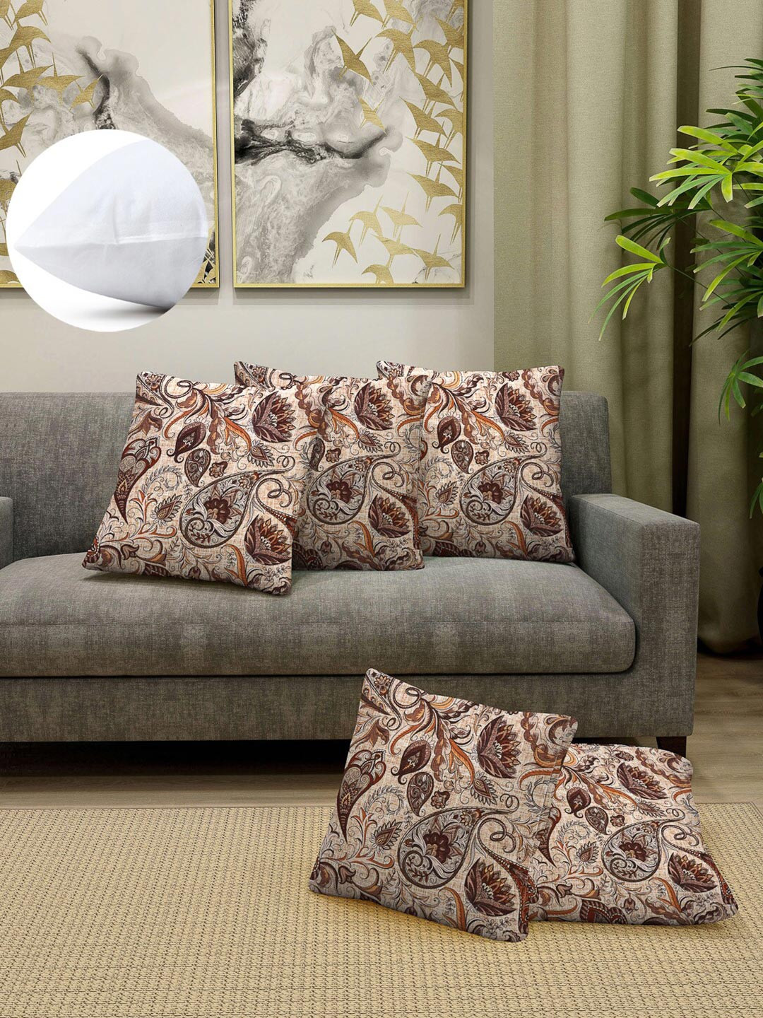 

Arrabi Brown Set of 5 Ethnic Motifs Square Cushion Covers
