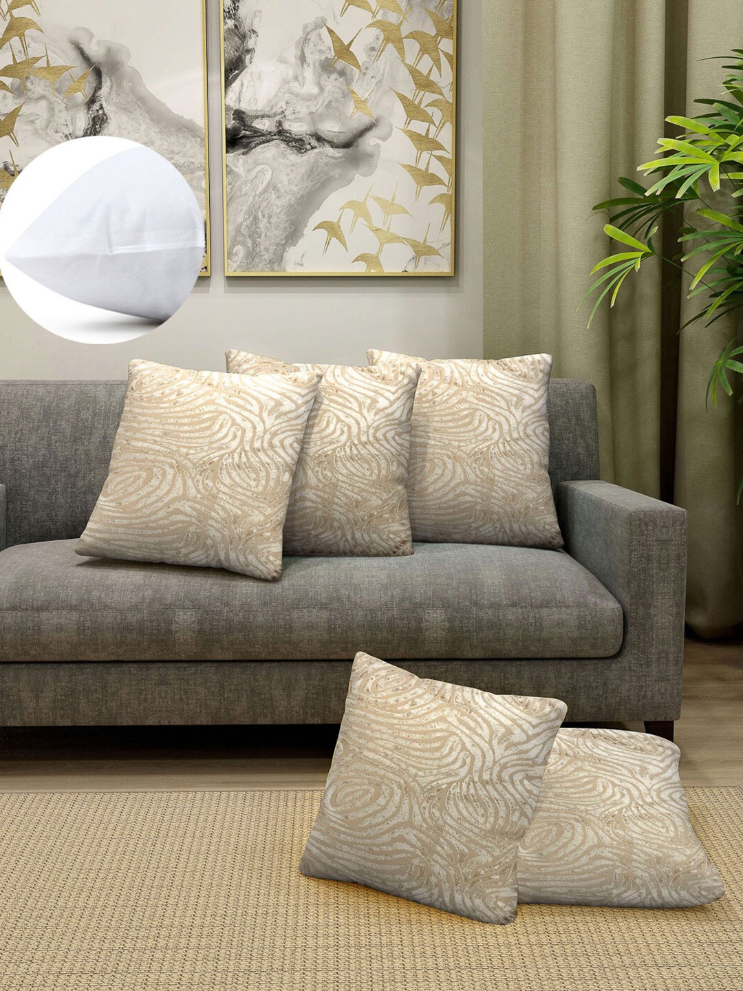 

Arrabi Beige & White Set of 5 Abstract Square Cushion Covers