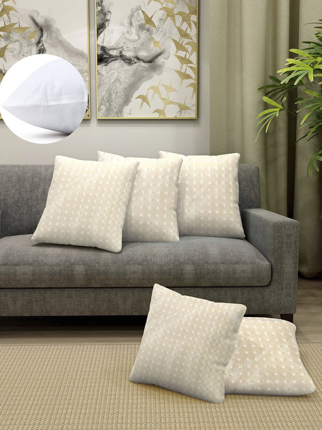 

Arrabi Cream-Coloured Set of 5 Geometric Square Cushion Covers